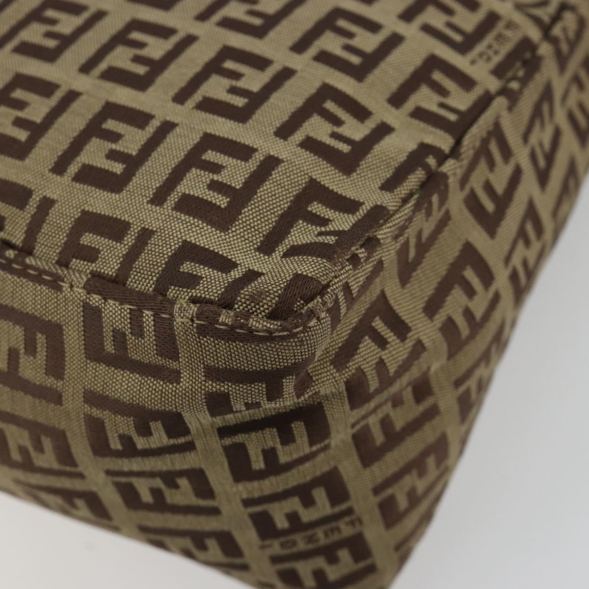 FENDI Zucchino Canvas Hand Bag Beige Silver Auth 183653A