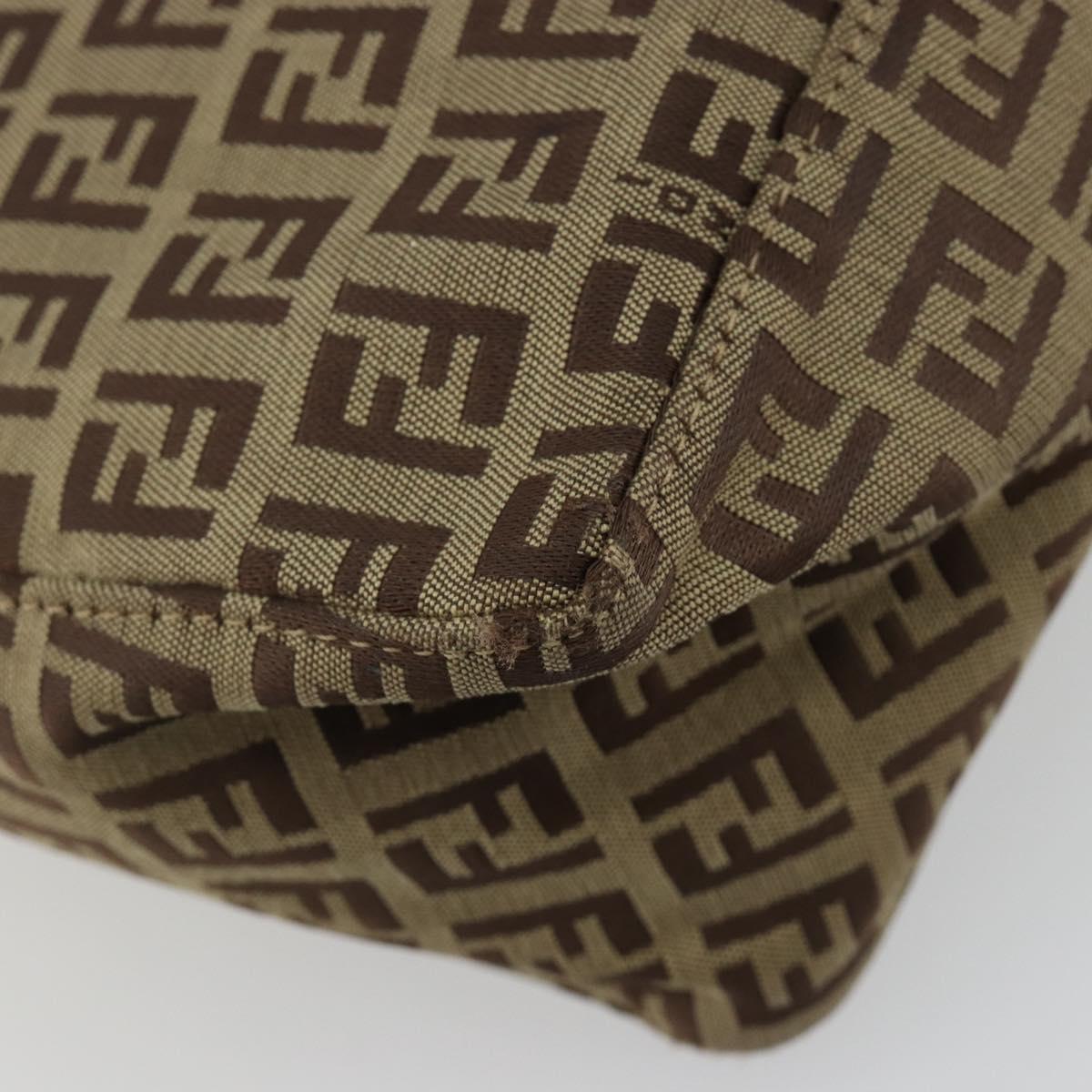 FENDI Zucchino Canvas Hand Bag Beige Silver Auth 183653A