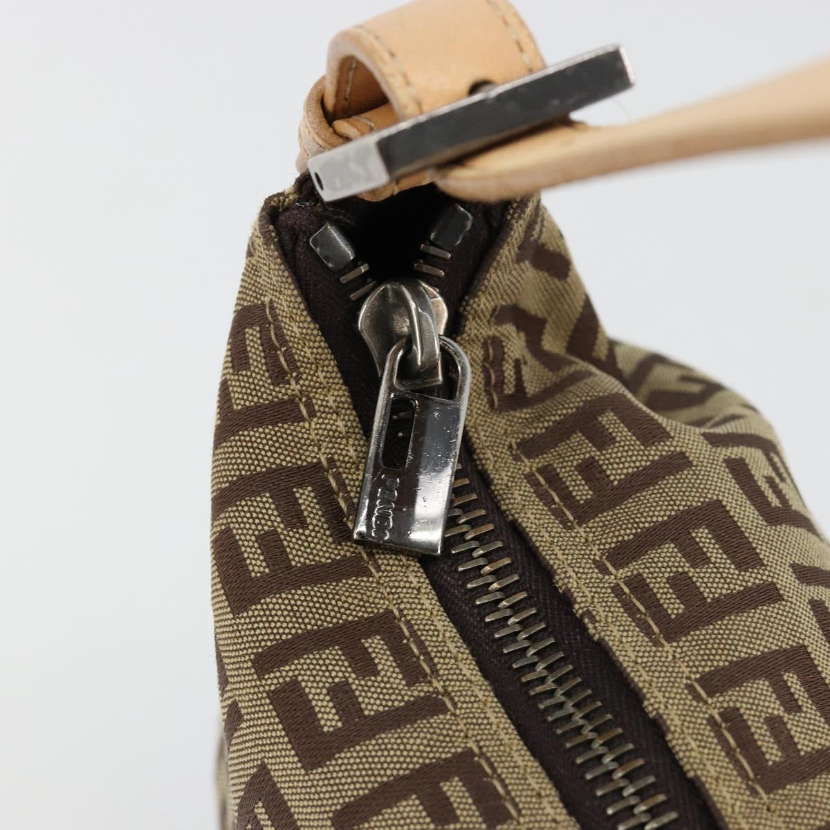 FENDI Zucchino Canvas Hand Bag Beige Silver Auth 183653A
