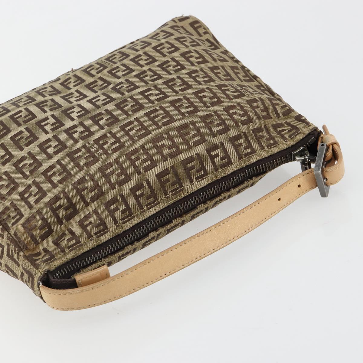 FENDI Zucchino Canvas Hand Bag Beige Silver Auth 183653A
