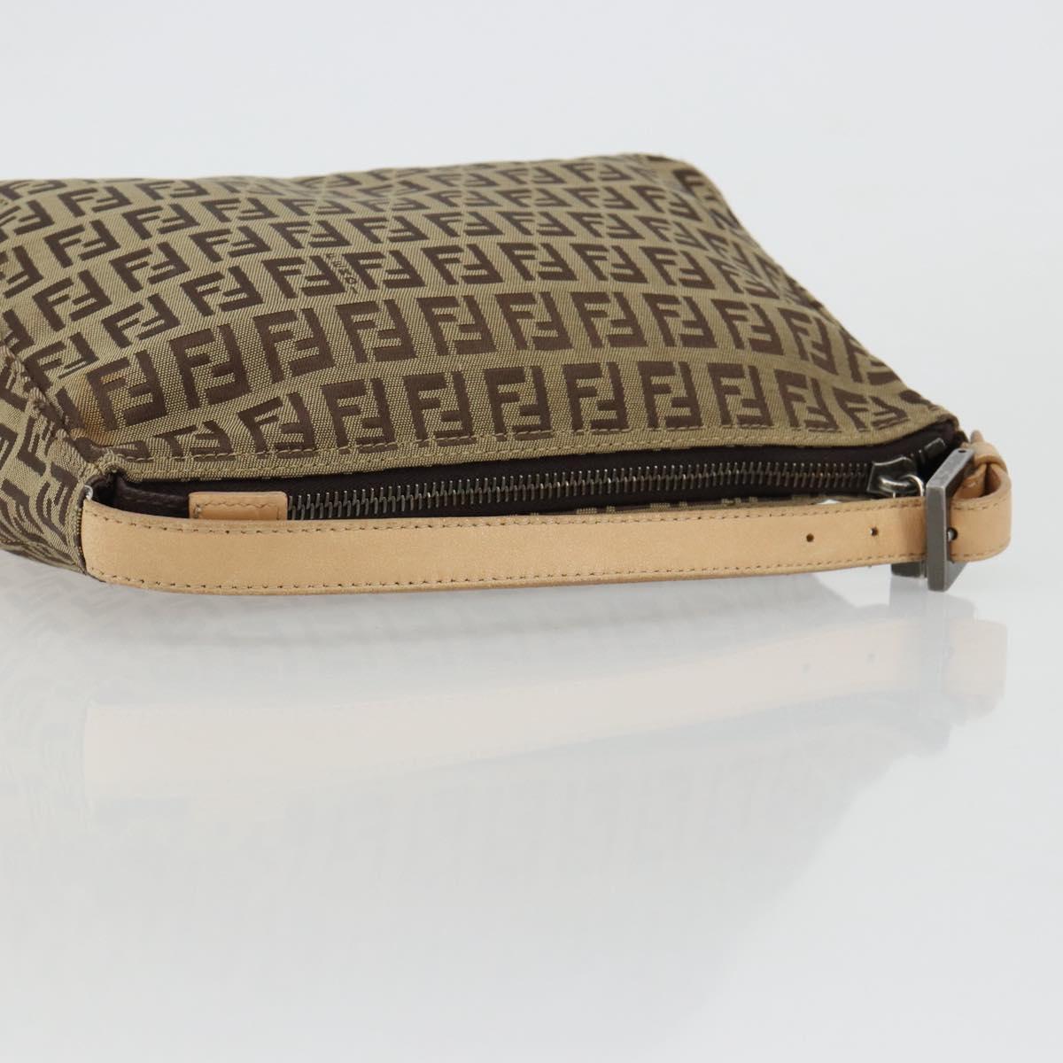 FENDI Zucchino Canvas Hand Bag Beige Silver Auth 183653A