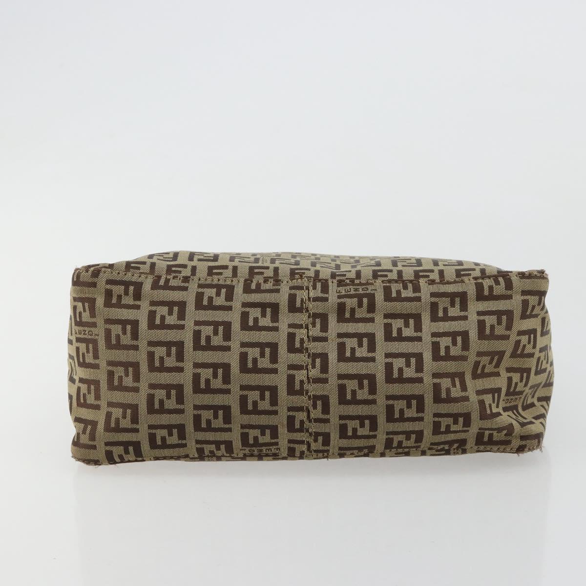 FENDI Zucchino Canvas Hand Bag Beige Silver Auth 183653A