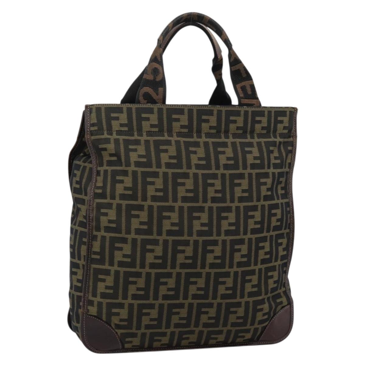 FENDI Zucca Canvas Hand Bag Black Brown Auth 183655