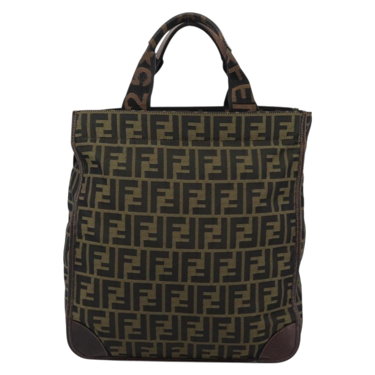 FENDI Zucca Canvas Hand Bag Black Brown Auth 183655
