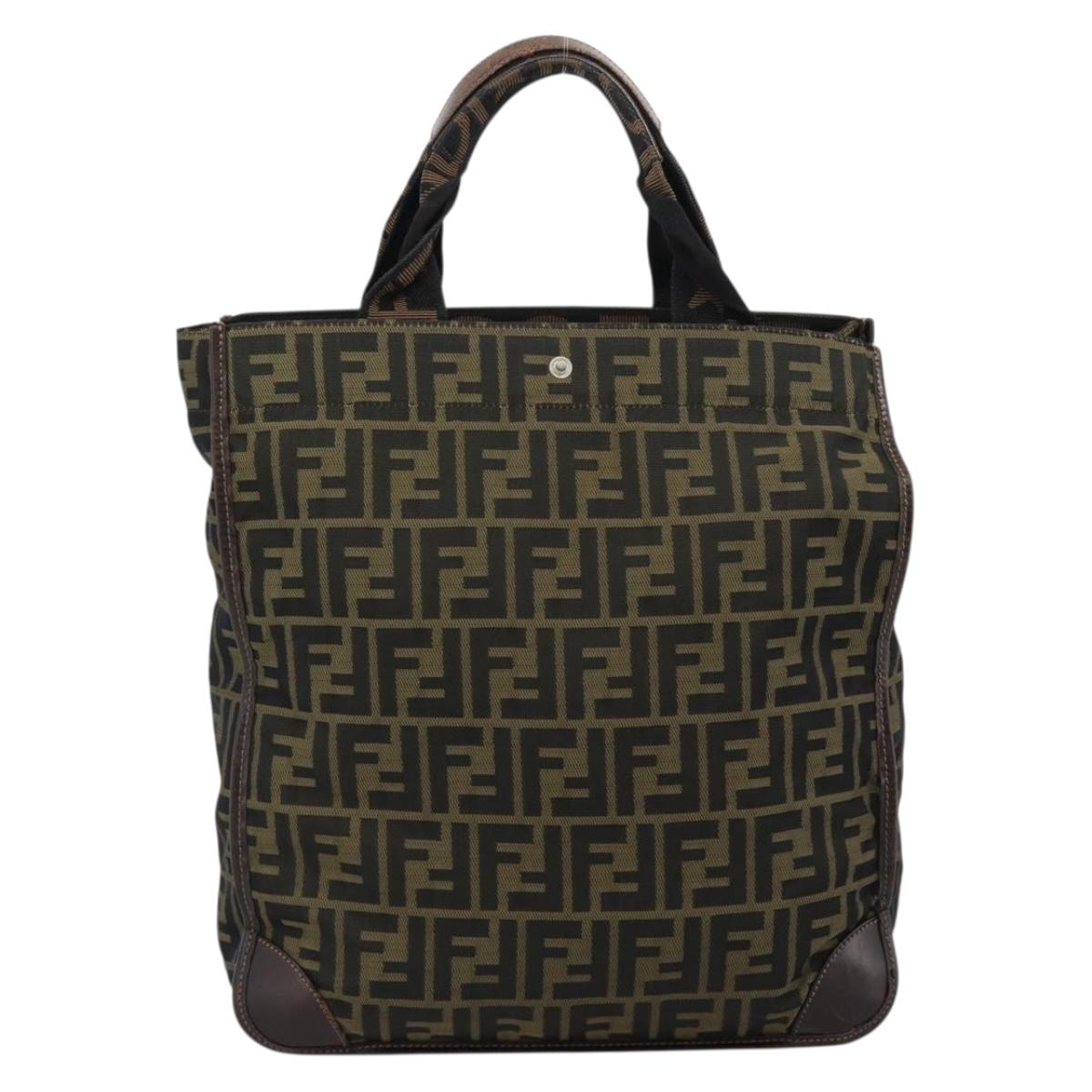 FENDI Zucca Canvas Hand Bag Black Brown Auth 183655