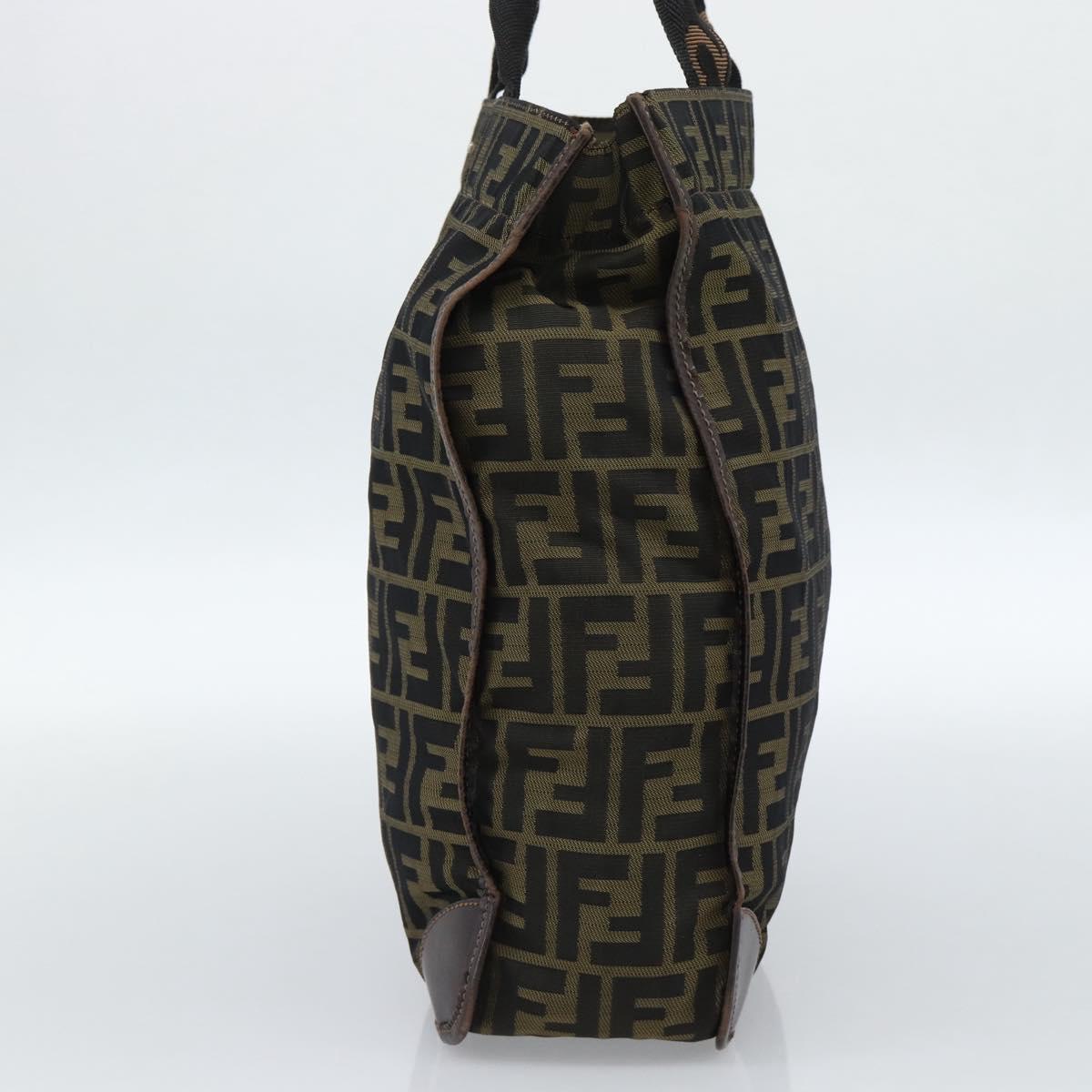FENDI Zucca Canvas Hand Bag Black Brown Auth 183655
