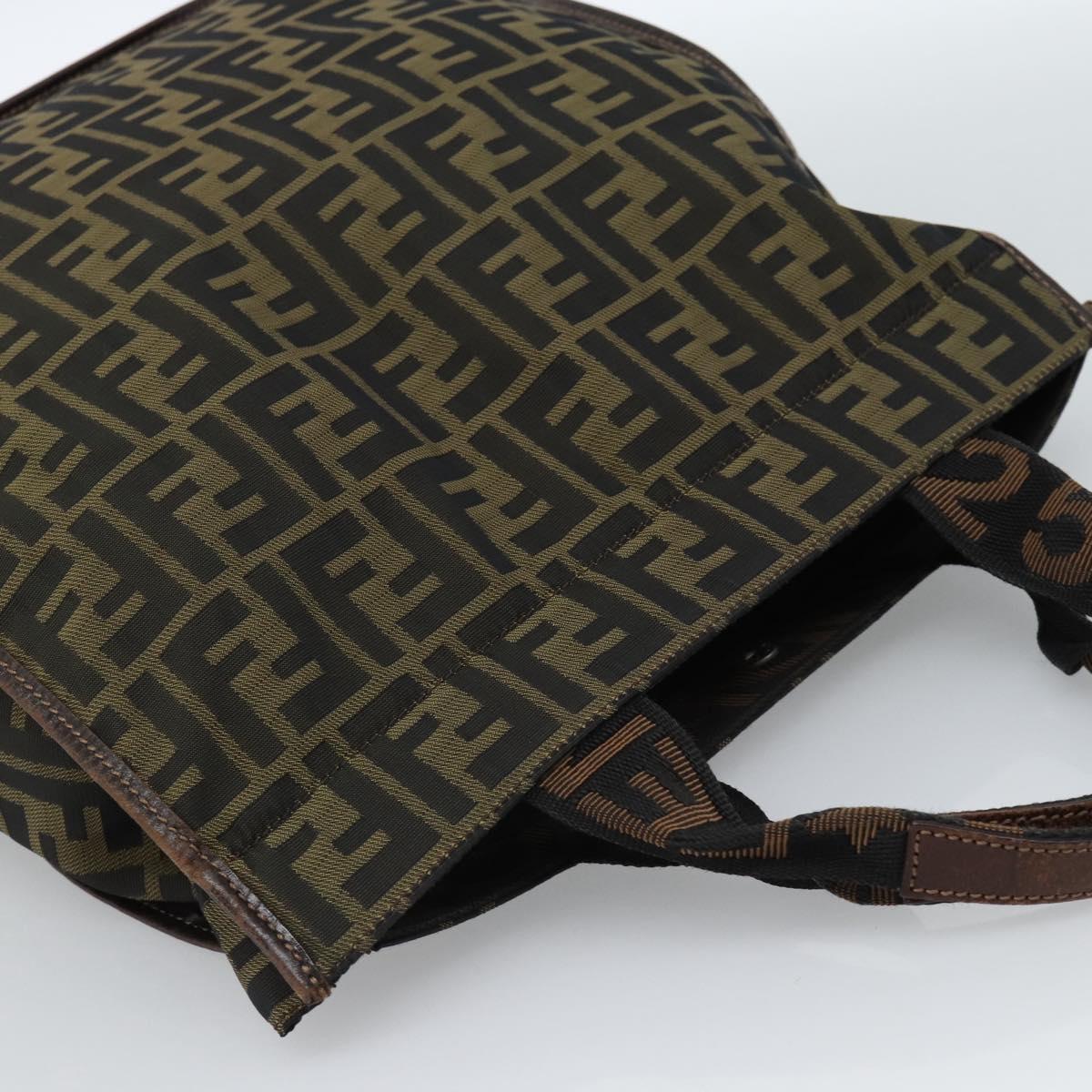 FENDI Zucca Canvas Hand Bag Black Brown Auth 183655
