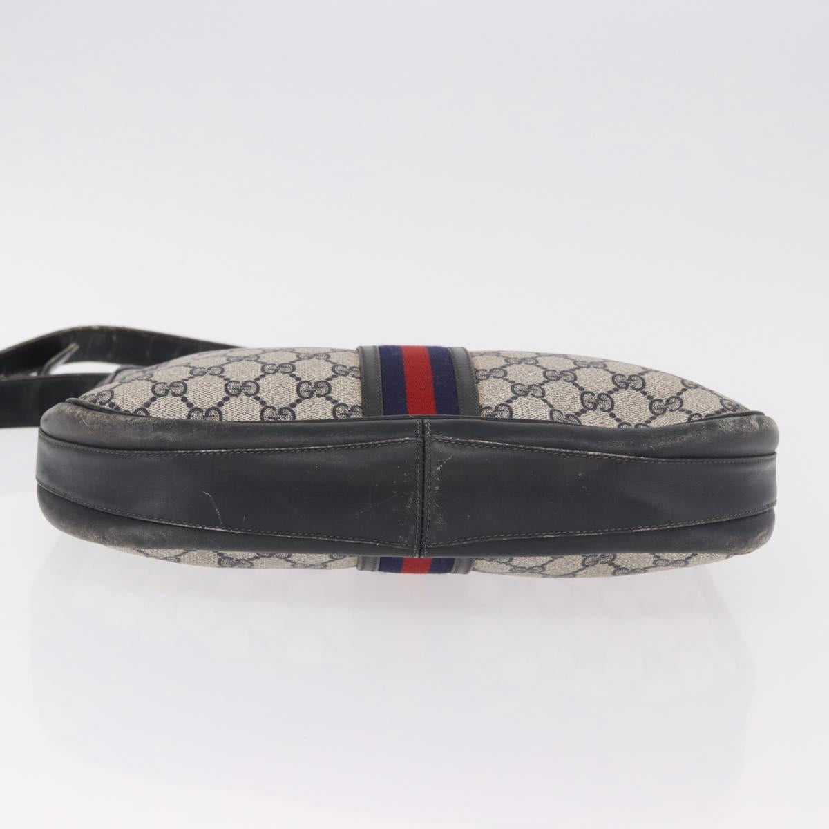 GUCCI GG Supreme Sherry Line Shoulder Bag PVC Navy Gold Auth 183657