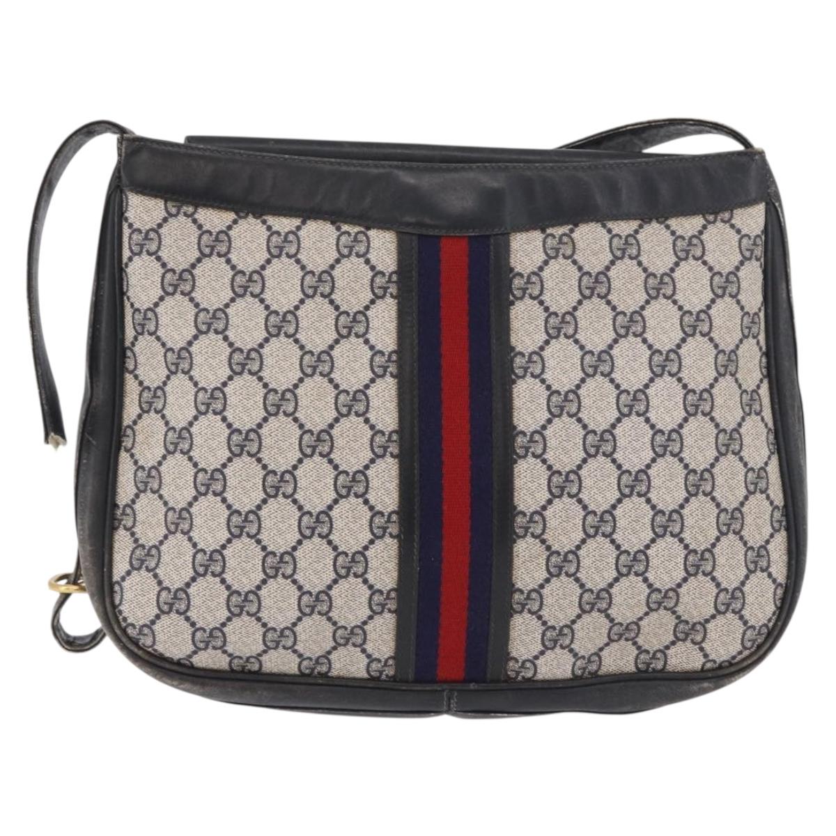GUCCI GG Supreme Sherry Line Shoulder Bag PVC Navy Gold Auth 183657
