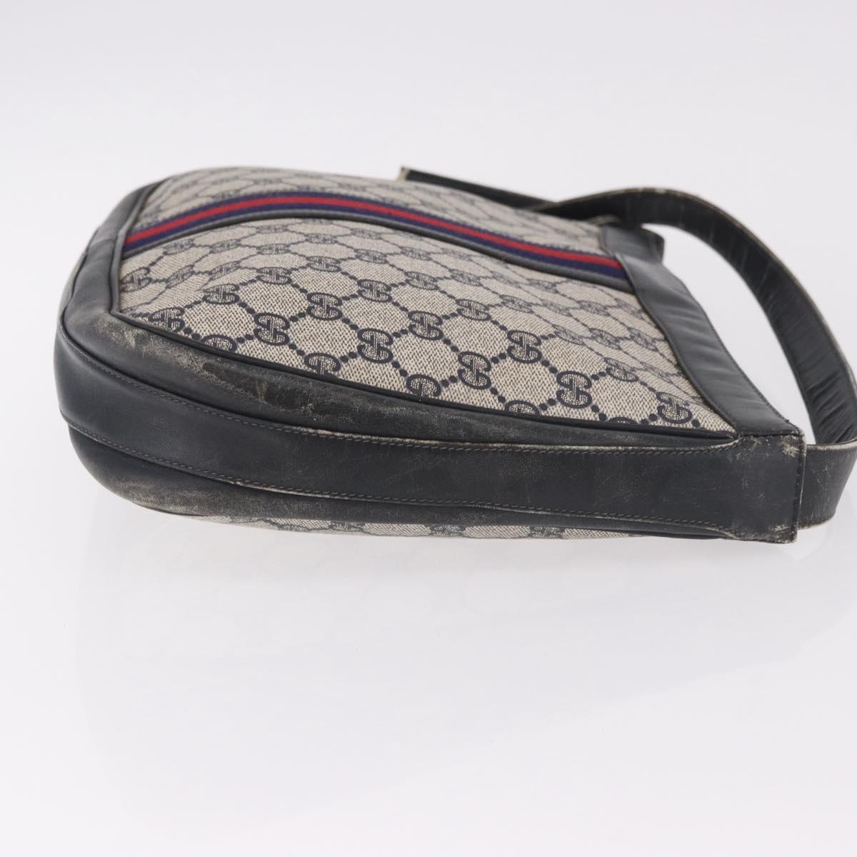 GUCCI GG Supreme Sherry Line Shoulder Bag PVC Navy Gold Auth 183657