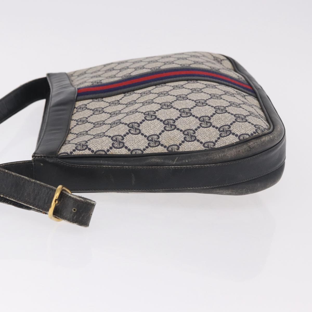 GUCCI GG Supreme Sherry Line Shoulder Bag PVC Navy Gold Auth 183657