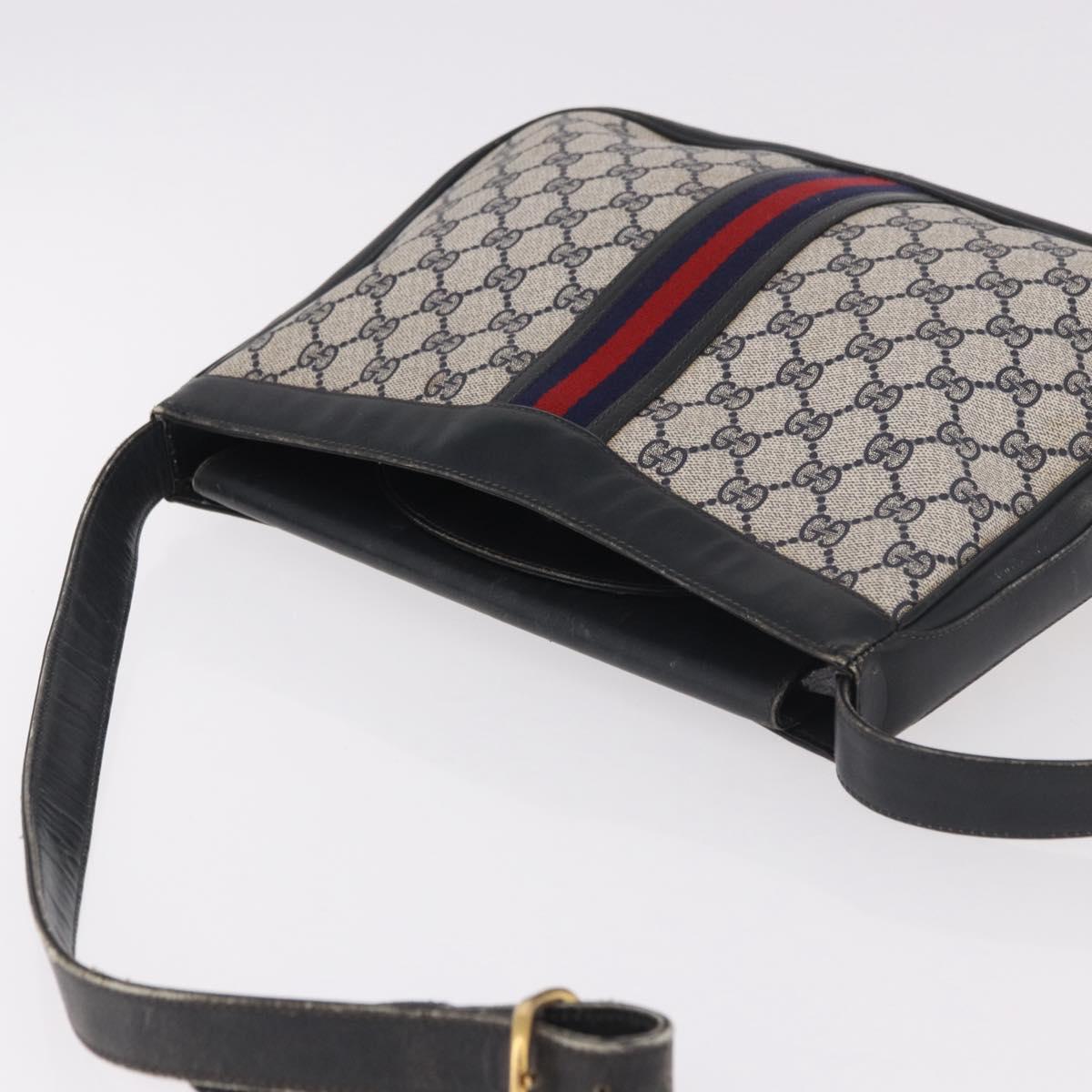 GUCCI GG Supreme Sherry Line Shoulder Bag PVC Navy Gold Auth 183657