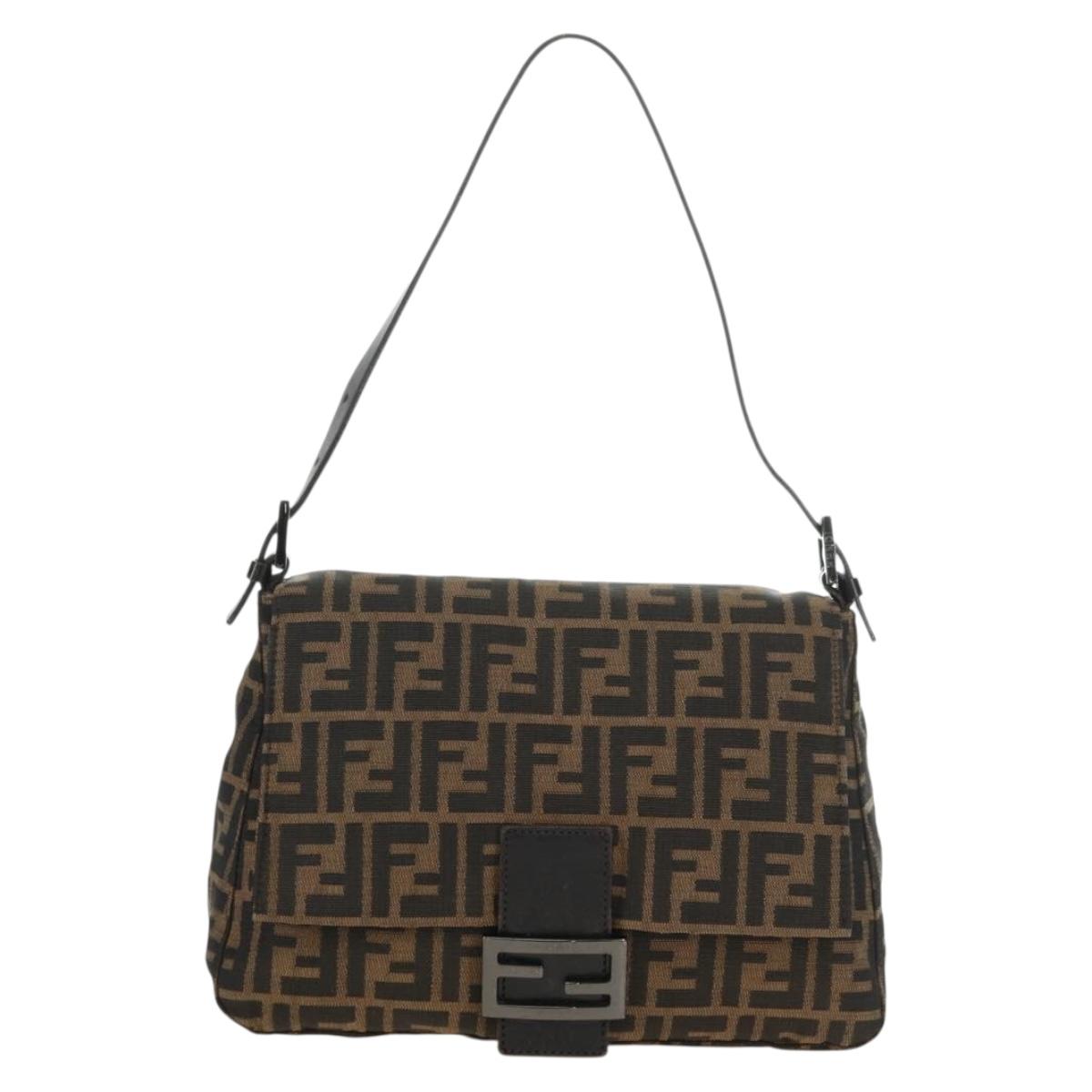 FENDI Zucca Canvas Shoulder Bag Black Brown Auth 183663V