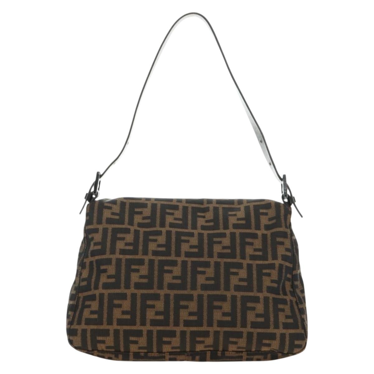 FENDI Zucca Canvas Shoulder Bag Black Brown Auth 183663V