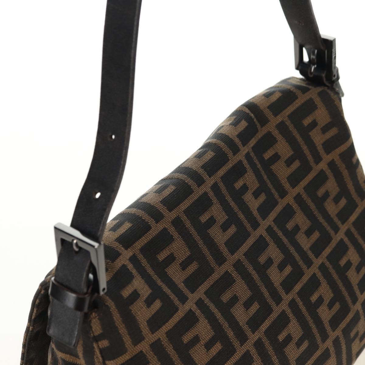 FENDI Zucca Canvas Shoulder Bag Black Brown Auth 183663V