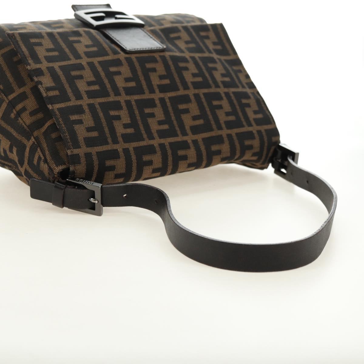 FENDI Zucca Canvas Shoulder Bag Black Brown Auth 183663V