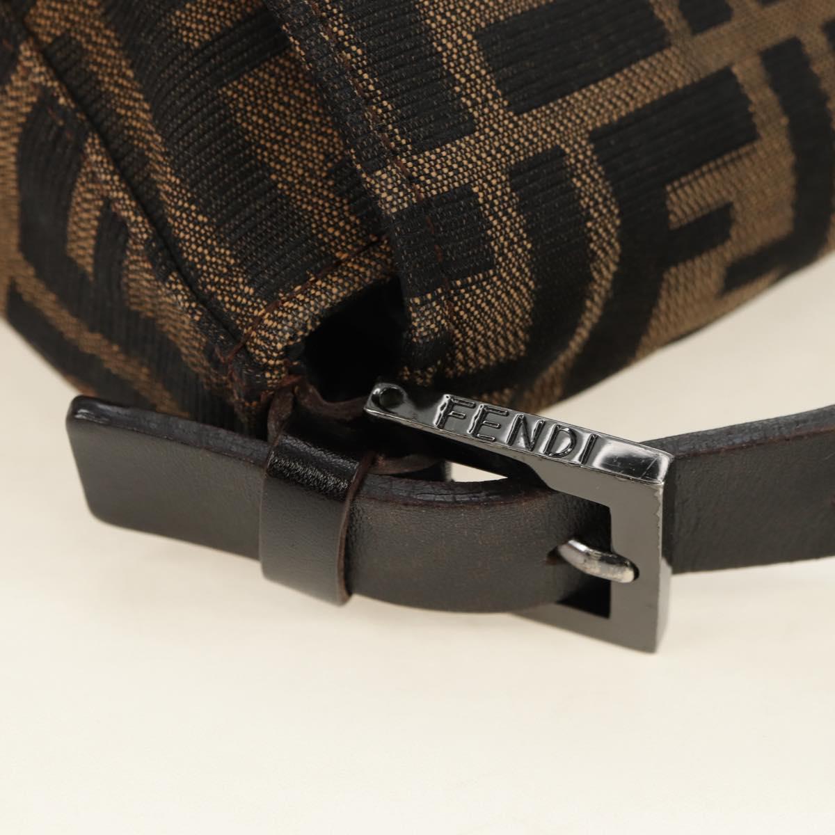 FENDI Zucca Canvas Shoulder Bag Black Brown Auth 183663V
