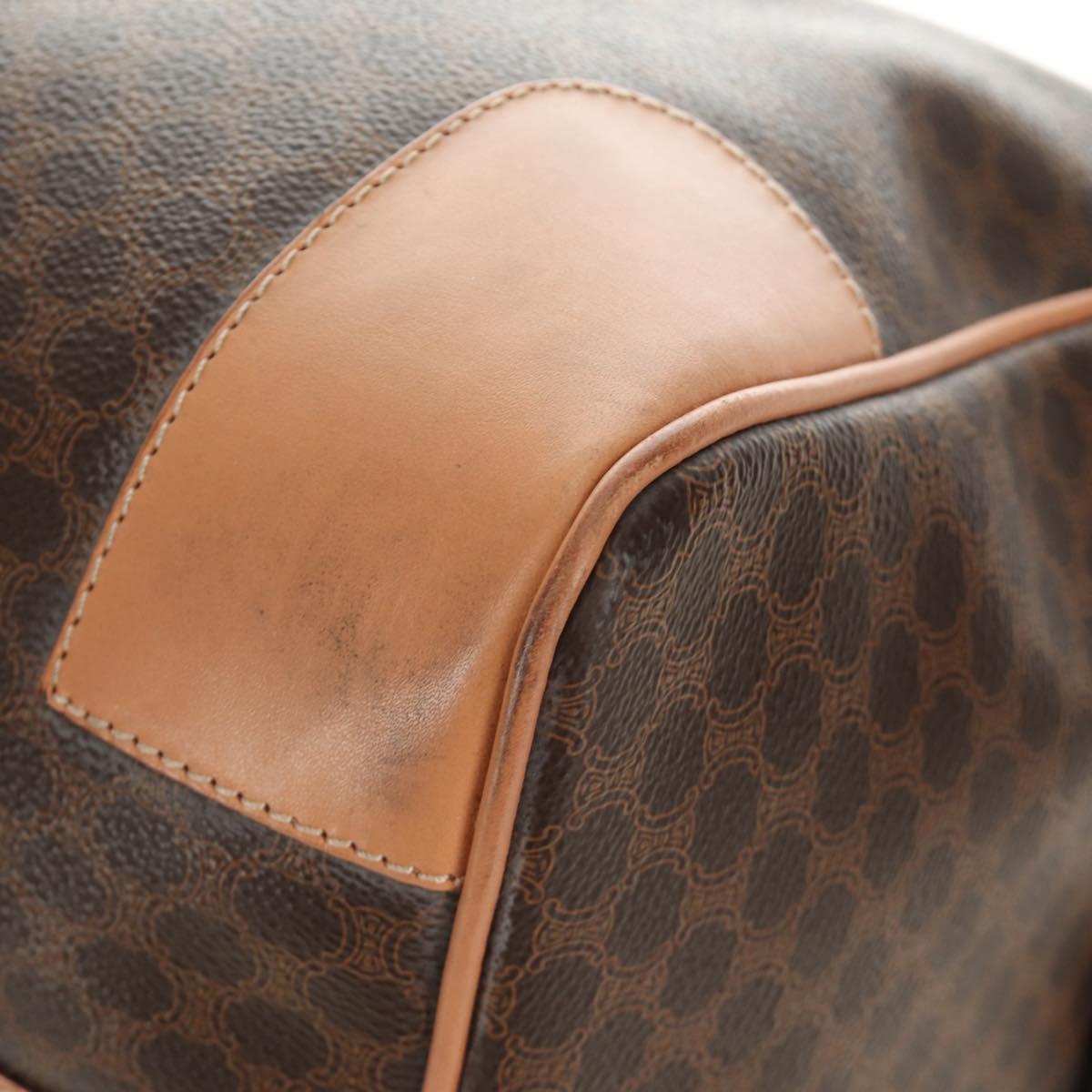 CELINE Macadam Canvas Boston Bag PVC Leather Brown Gold Auth 183666V