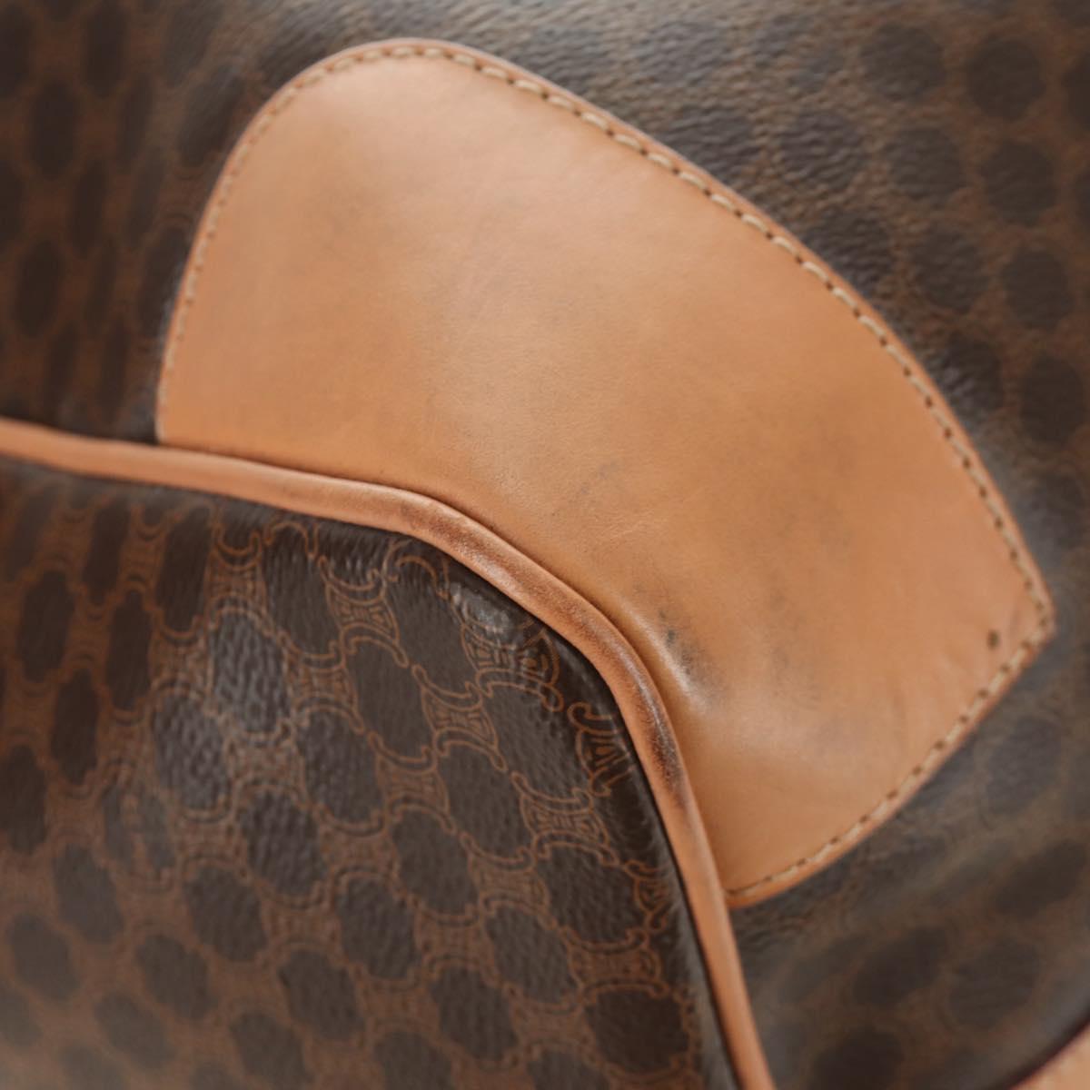 CELINE Macadam Canvas Boston Bag PVC Leather Brown Gold Auth 183666V