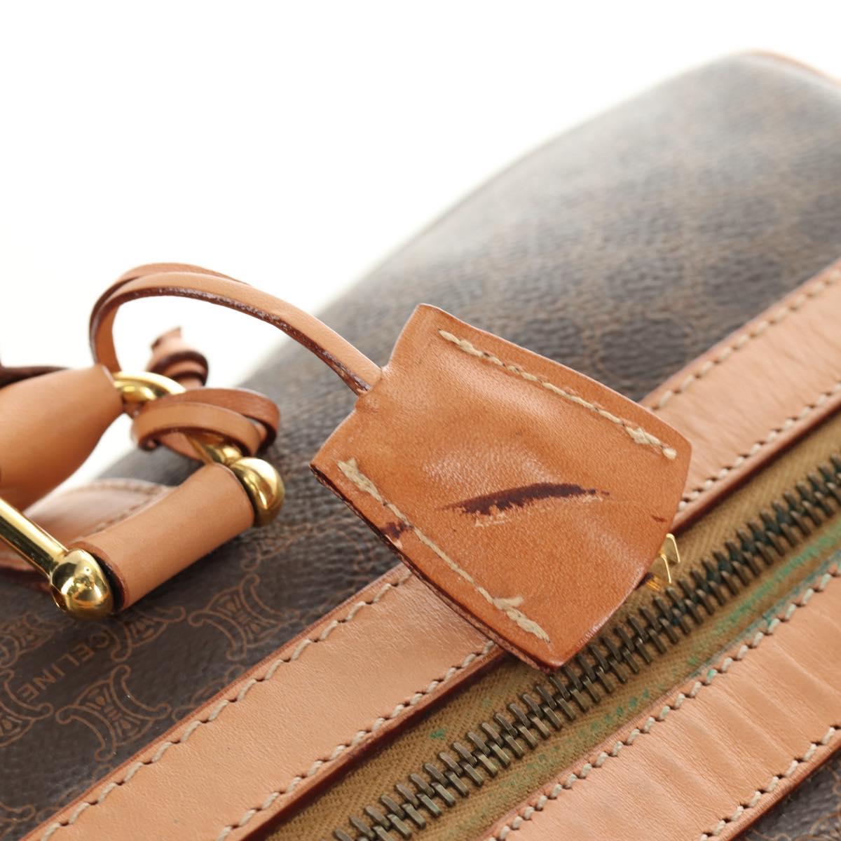 CELINE Macadam Canvas Boston Bag PVC Leather Brown Gold Auth 183666V