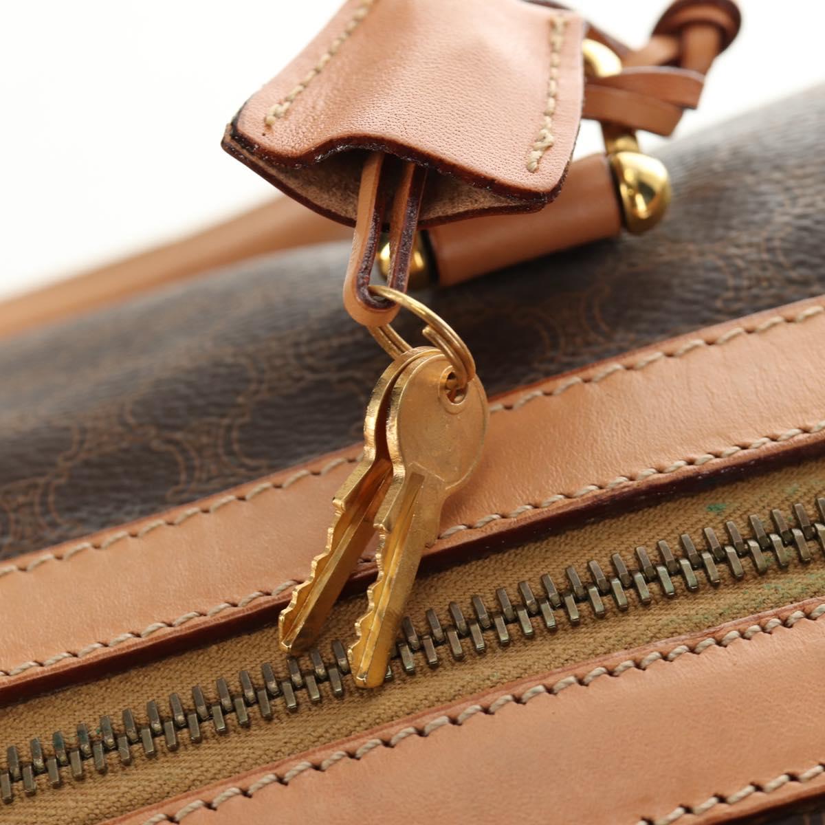 CELINE Macadam Canvas Boston Bag PVC Leather Brown Gold Auth 183666V