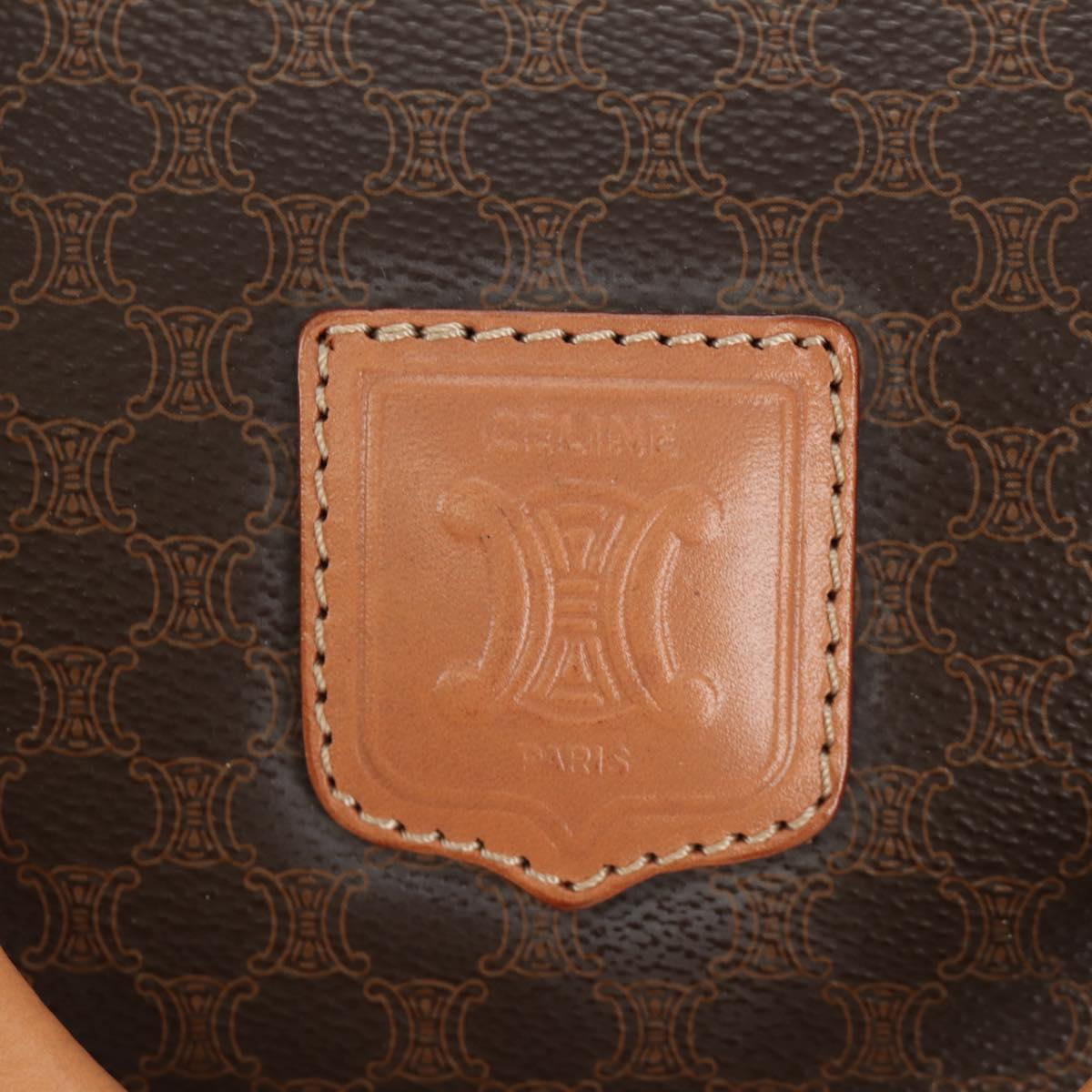 CELINE Macadam Canvas Boston Bag PVC Leather Brown Gold Auth 183666V