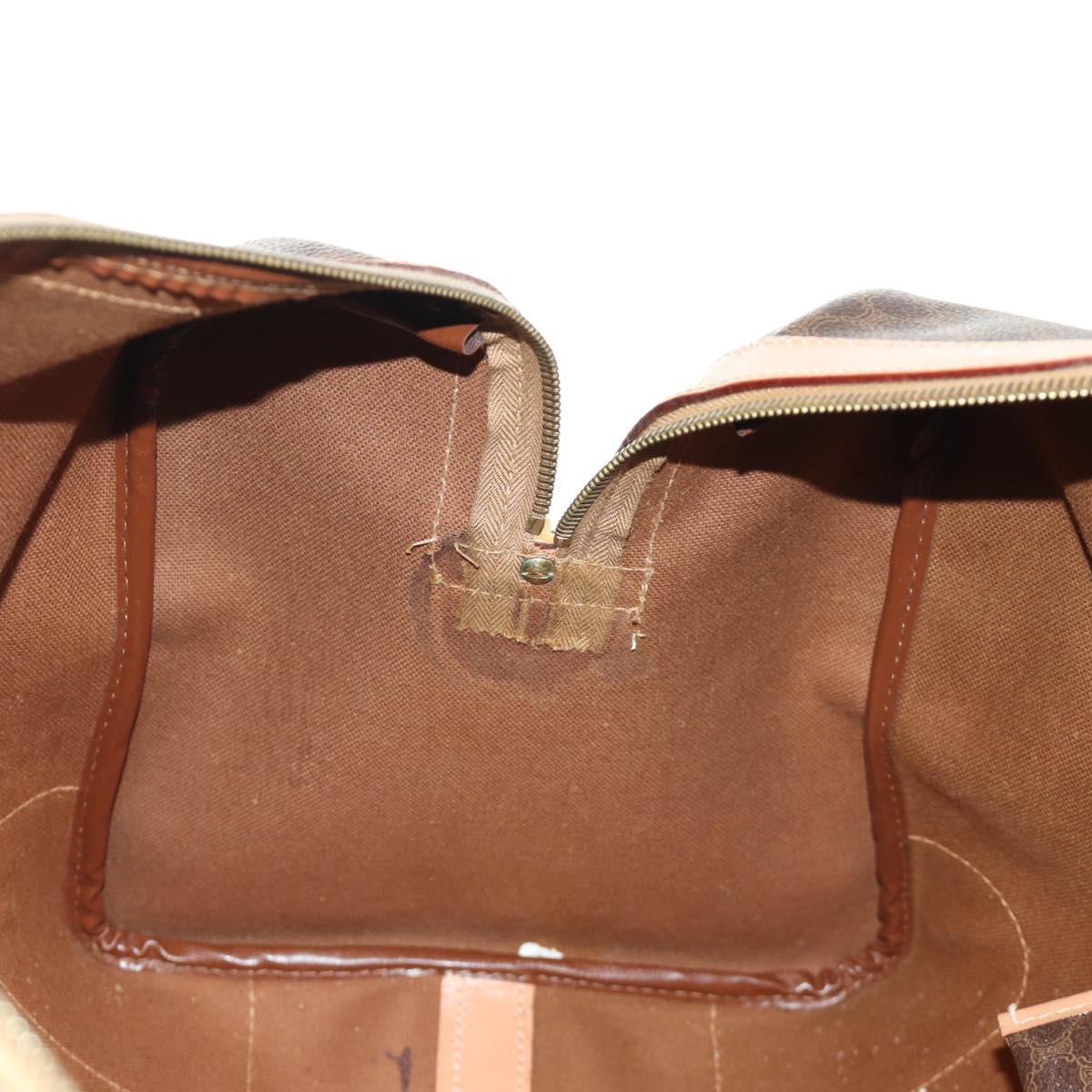 CELINE Macadam Canvas Boston Bag PVC Leather Brown Gold Auth 183666V