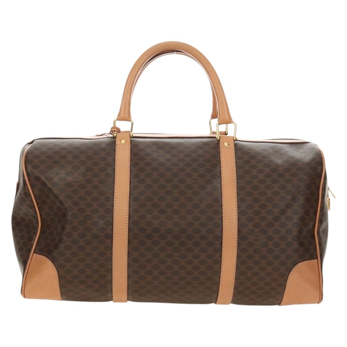CELINE Macadam Canvas Boston Bag PVC Leather Brown Gold Auth 183666V