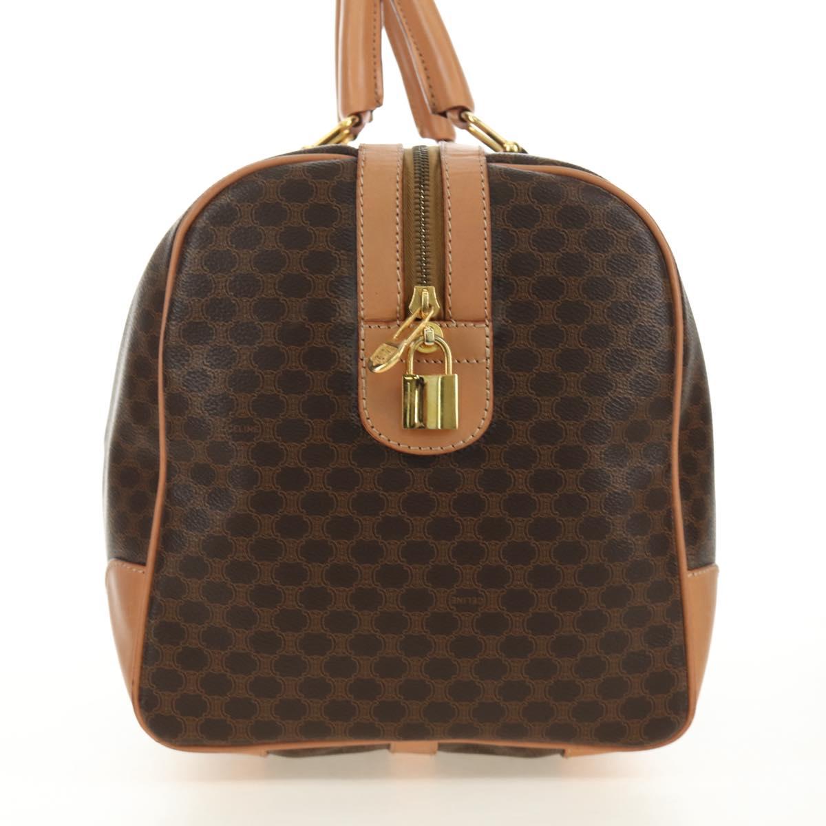 CELINE Macadam Canvas Boston Bag PVC Leather Brown Gold Auth 183666V