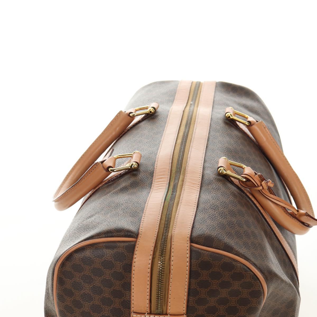 CELINE Macadam Canvas Boston Bag PVC Leather Brown Gold Auth 183666V