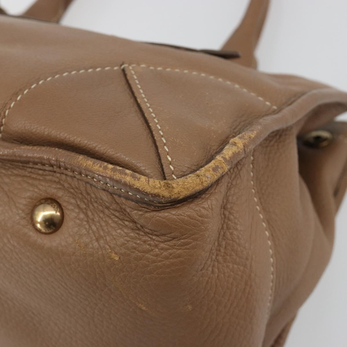 PRADA Hand Bag Leather Brown Gold Auth 183668A