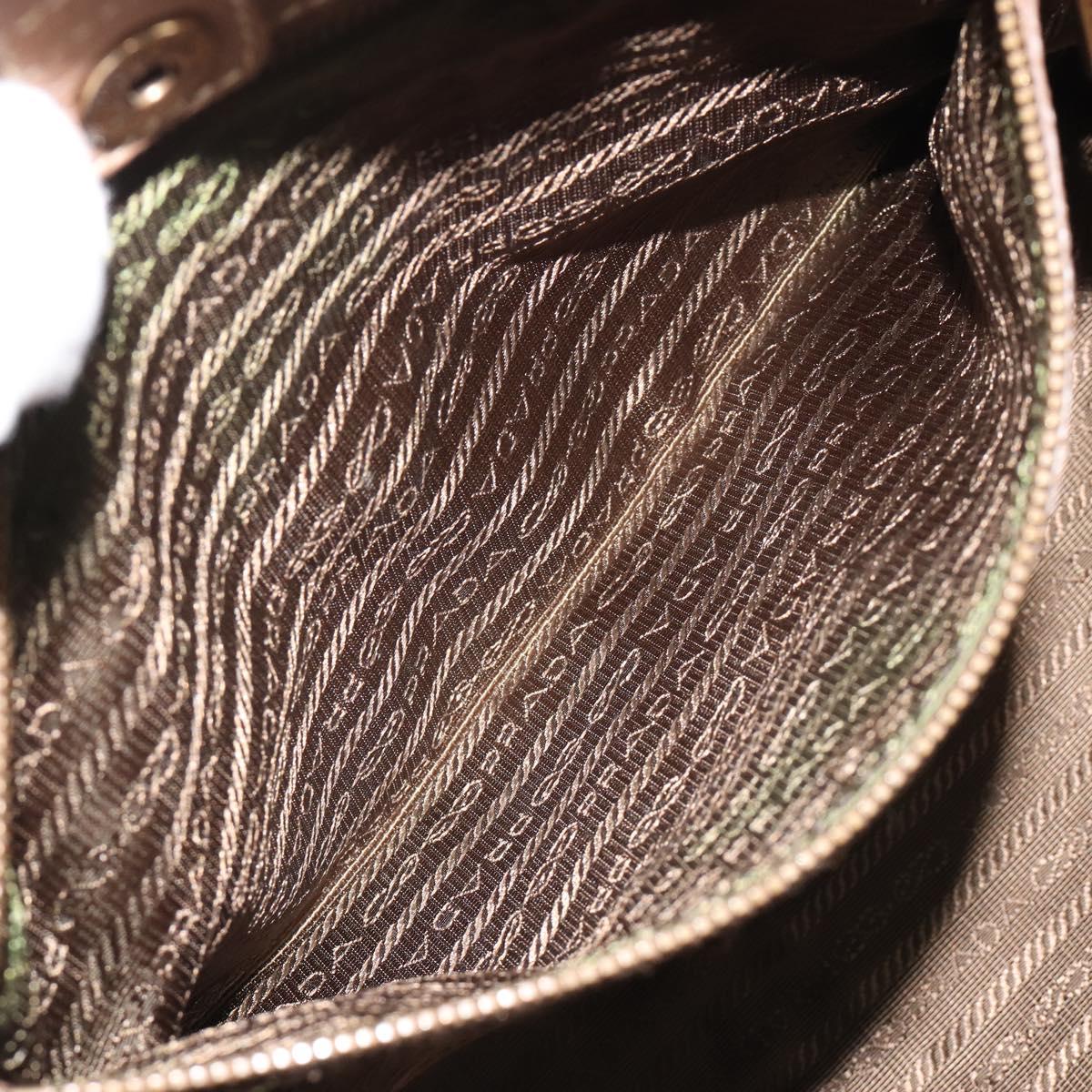 PRADA Hand Bag Leather Brown Gold Auth 183668A