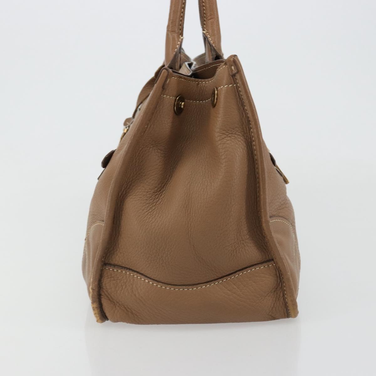 PRADA Hand Bag Leather Brown Gold Auth 183668A