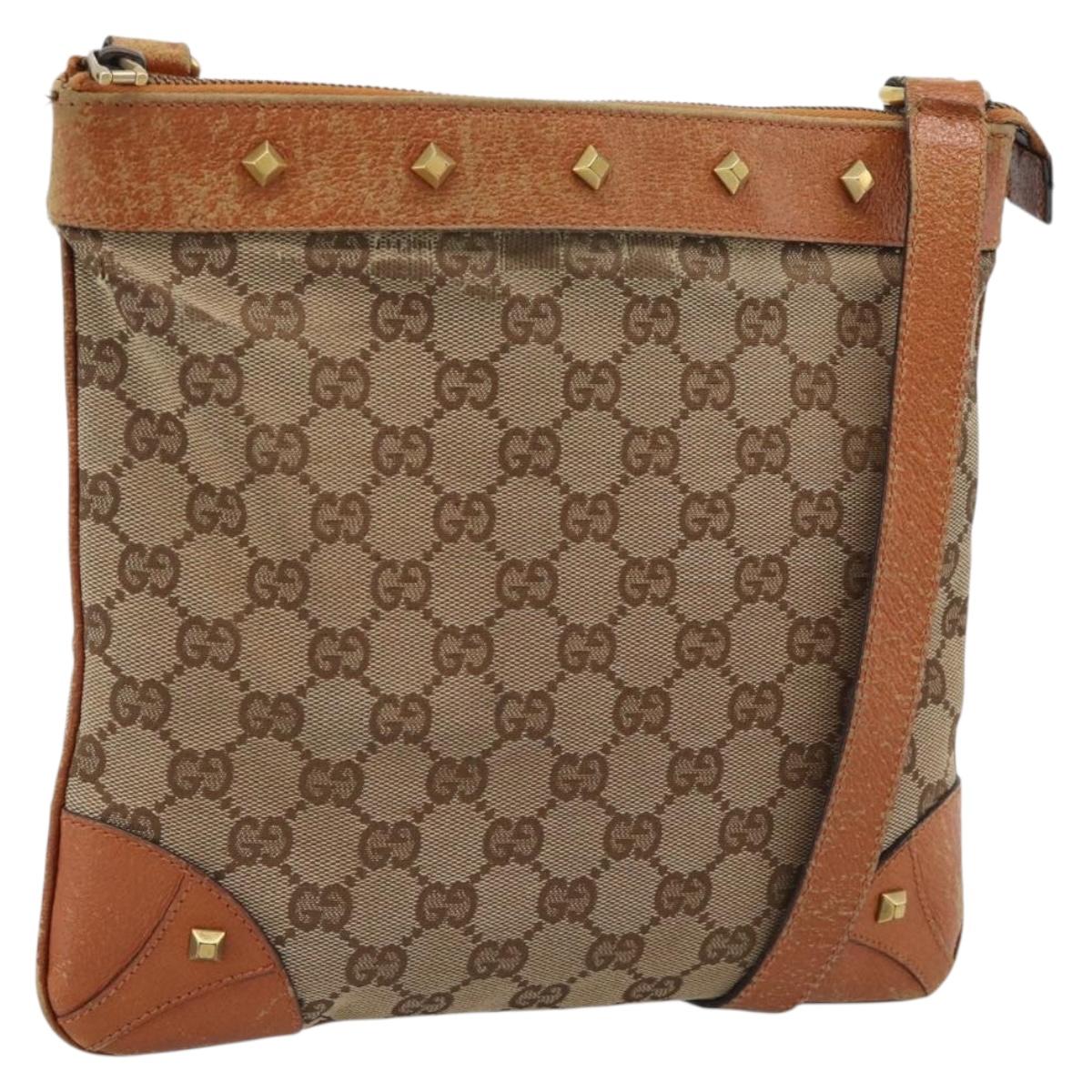 GUCCI GG Canvas Shoulder Bag Beige Gold 120893 Auth 183669
