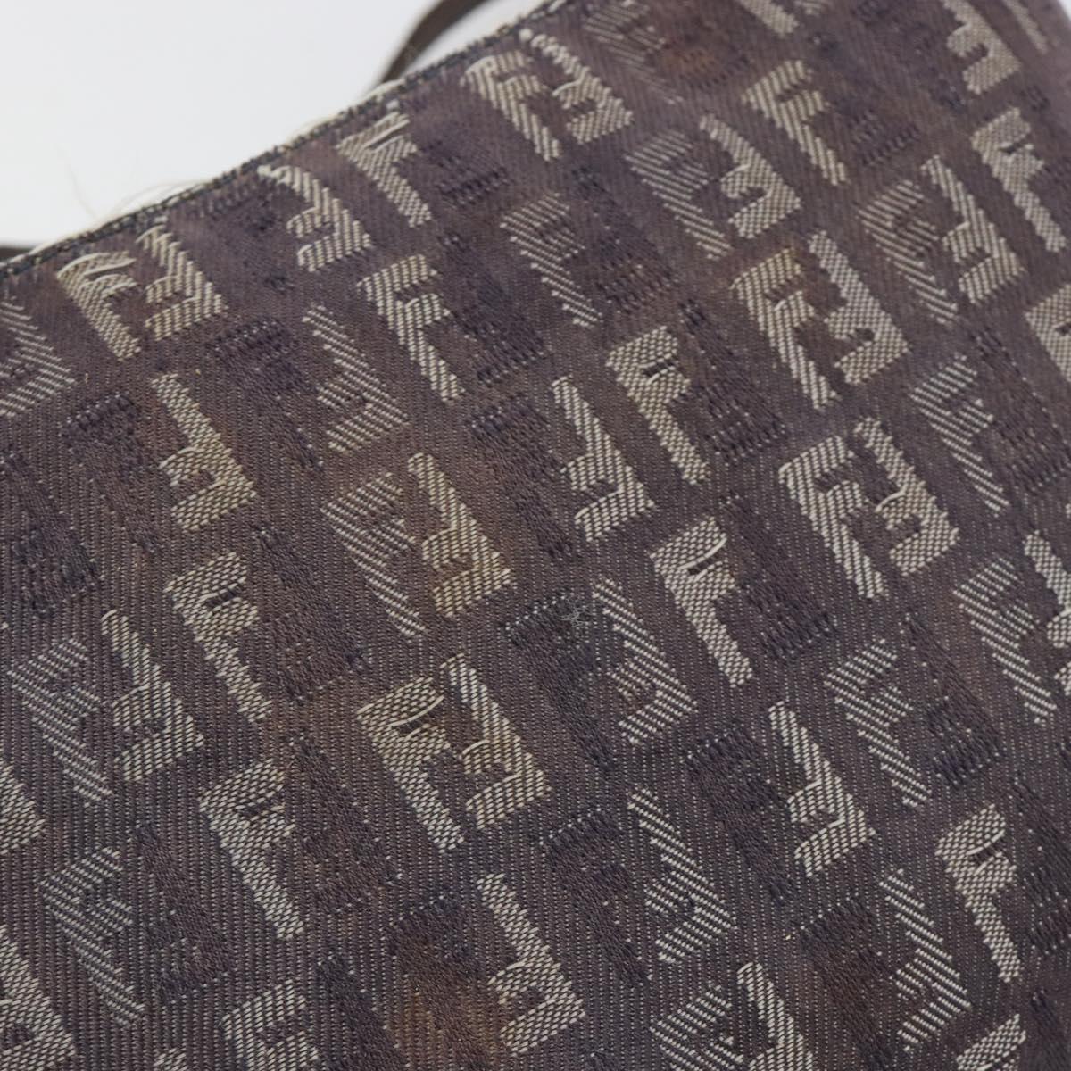 FENDI Zucchino Canvas Shoulder Bag Gray Silver Auth 183672A