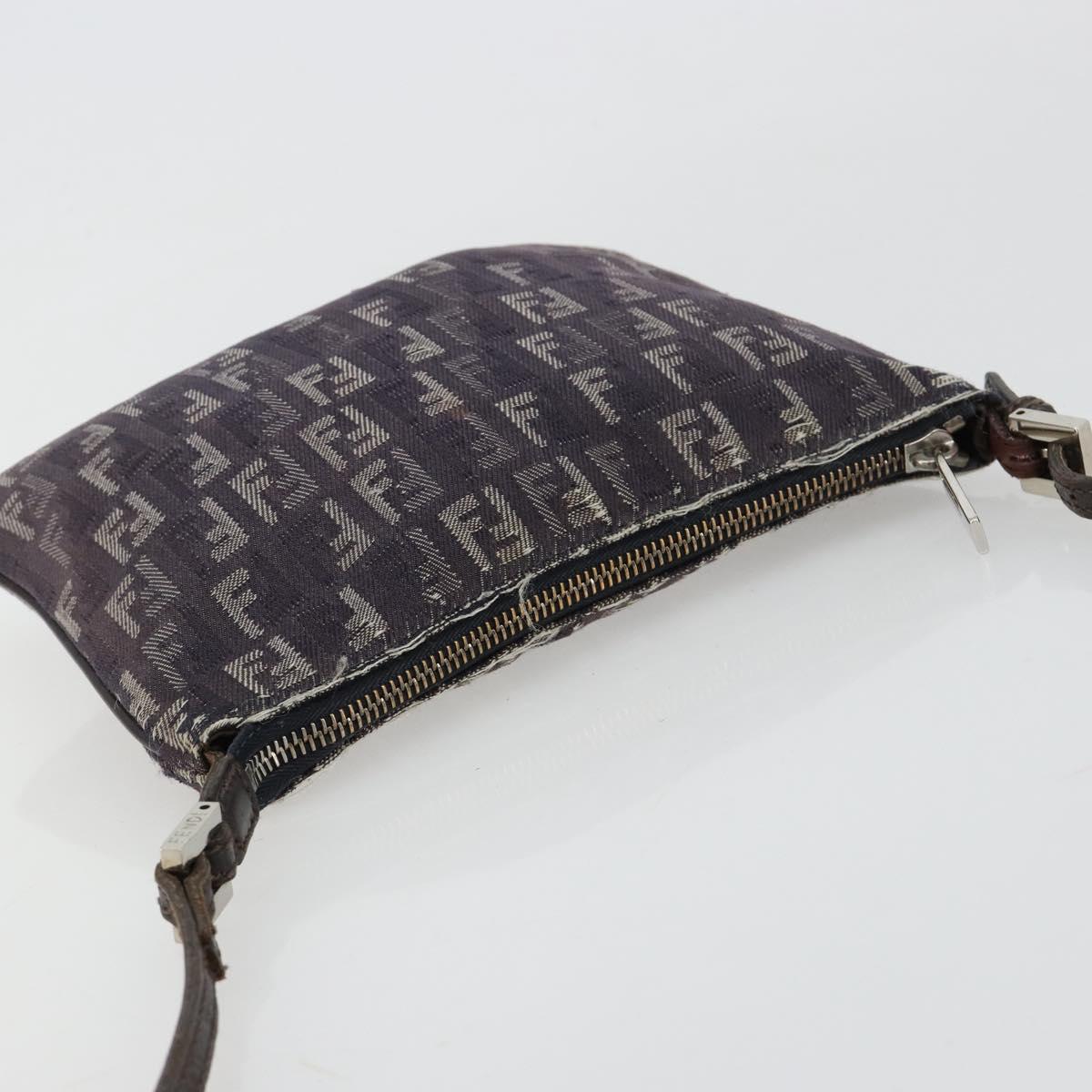 FENDI Zucchino Canvas Shoulder Bag Gray Silver Auth 183672A