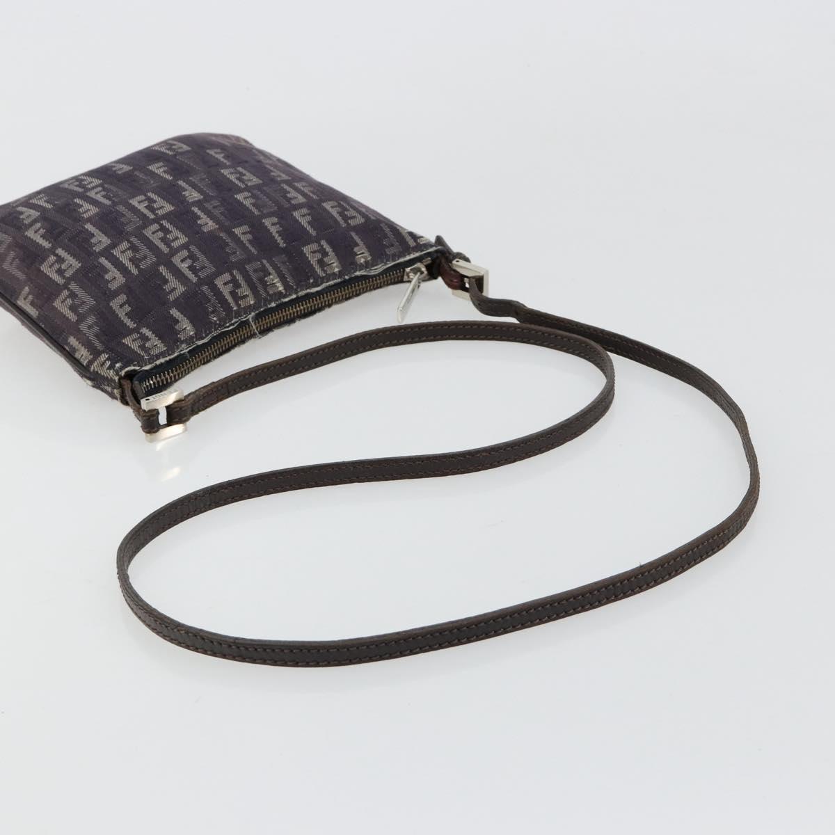 FENDI Zucchino Canvas Shoulder Bag Gray Silver Auth 183672A