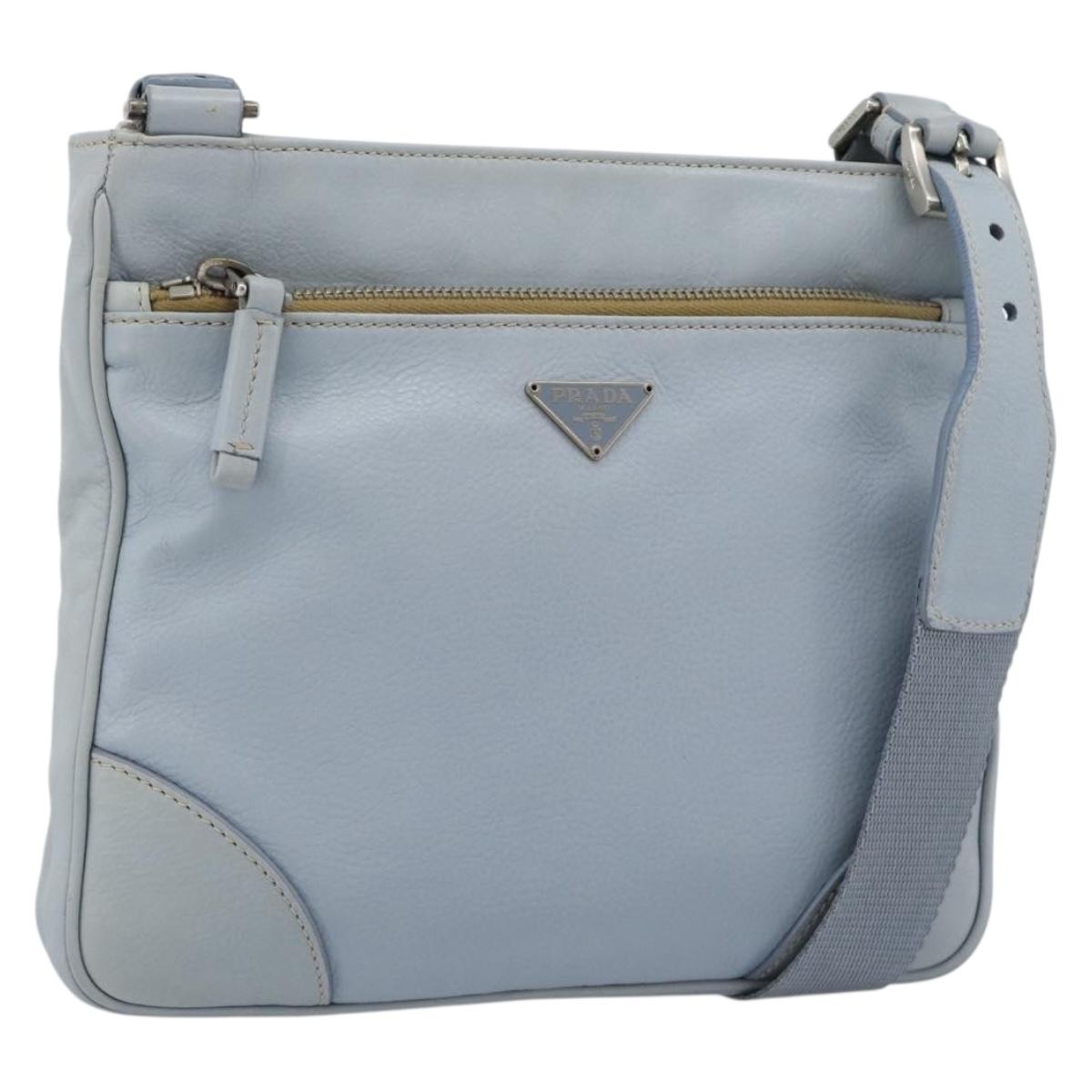 PRADA Shoulder Bag Leather Light Blue Silver Auth 183673A