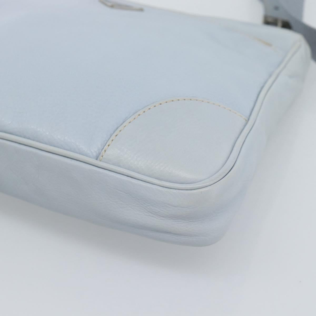PRADA Shoulder Bag Leather Light Blue Silver Auth 183673A
