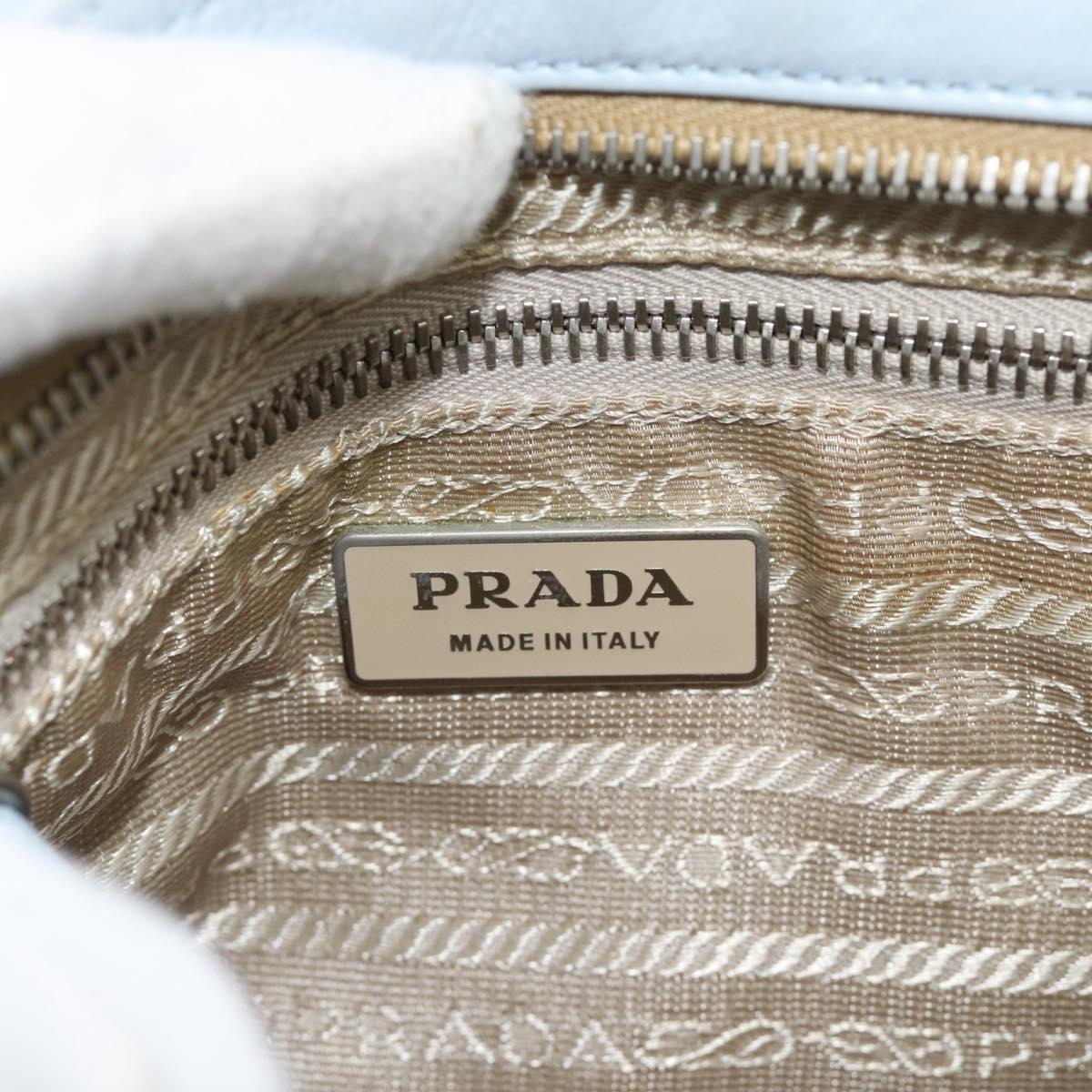 PRADA Shoulder Bag Leather Light Blue Silver Auth 183673A