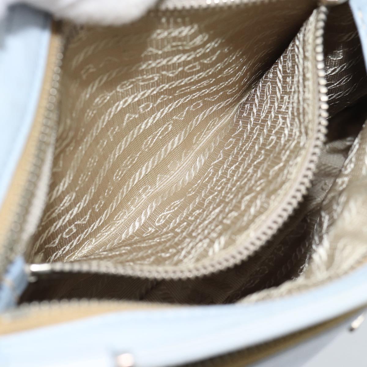 PRADA Shoulder Bag Leather Light Blue Silver Auth 183673A