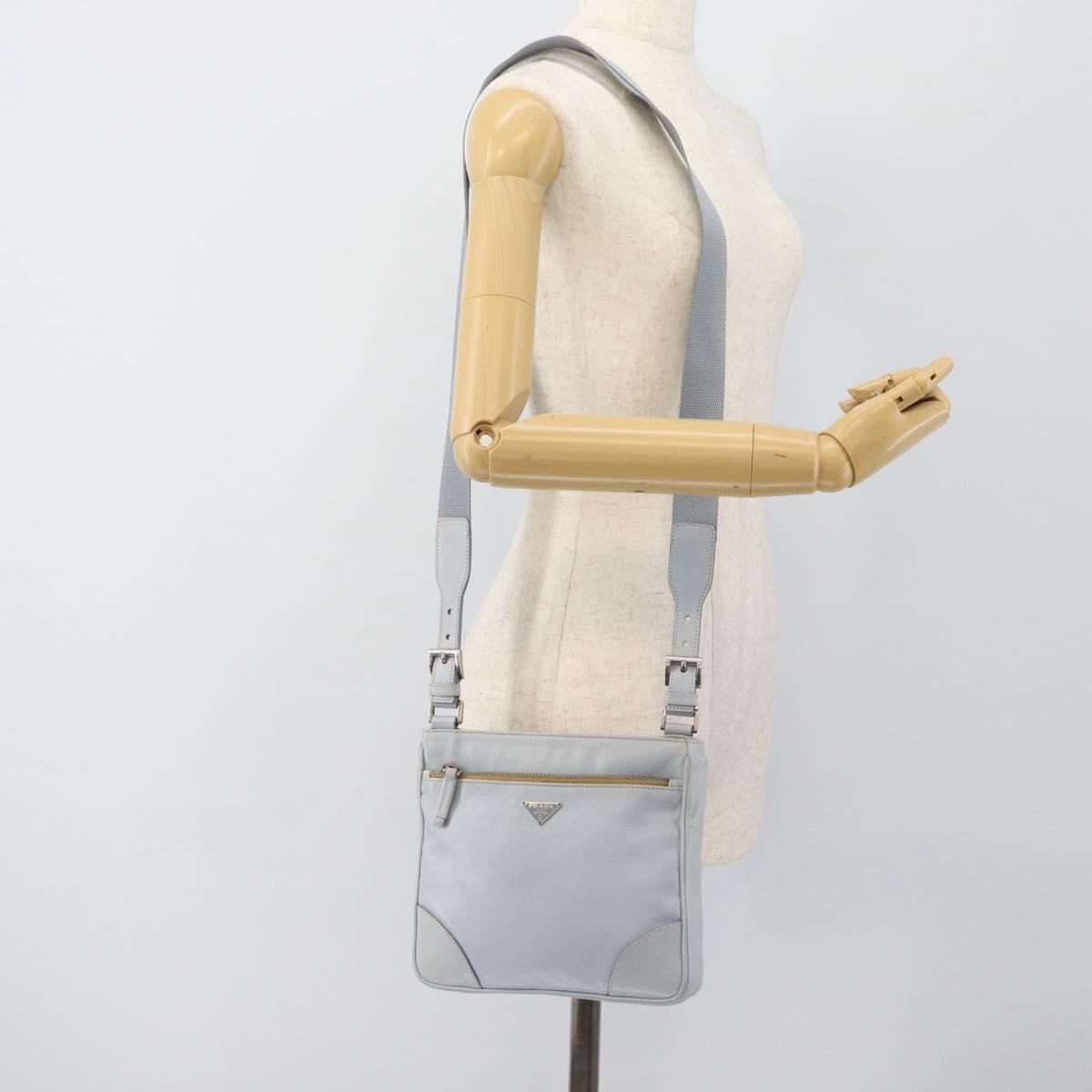 PRADA Shoulder Bag Leather Light Blue Silver Auth 183673A