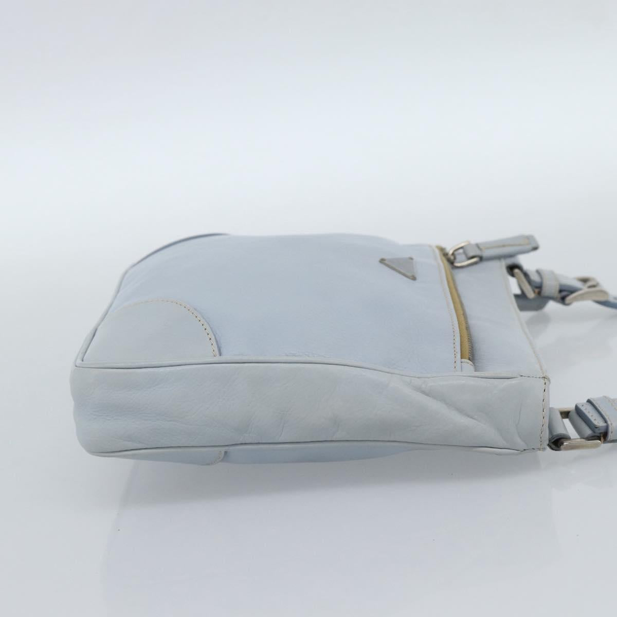 PRADA Shoulder Bag Leather Light Blue Silver Auth 183673A