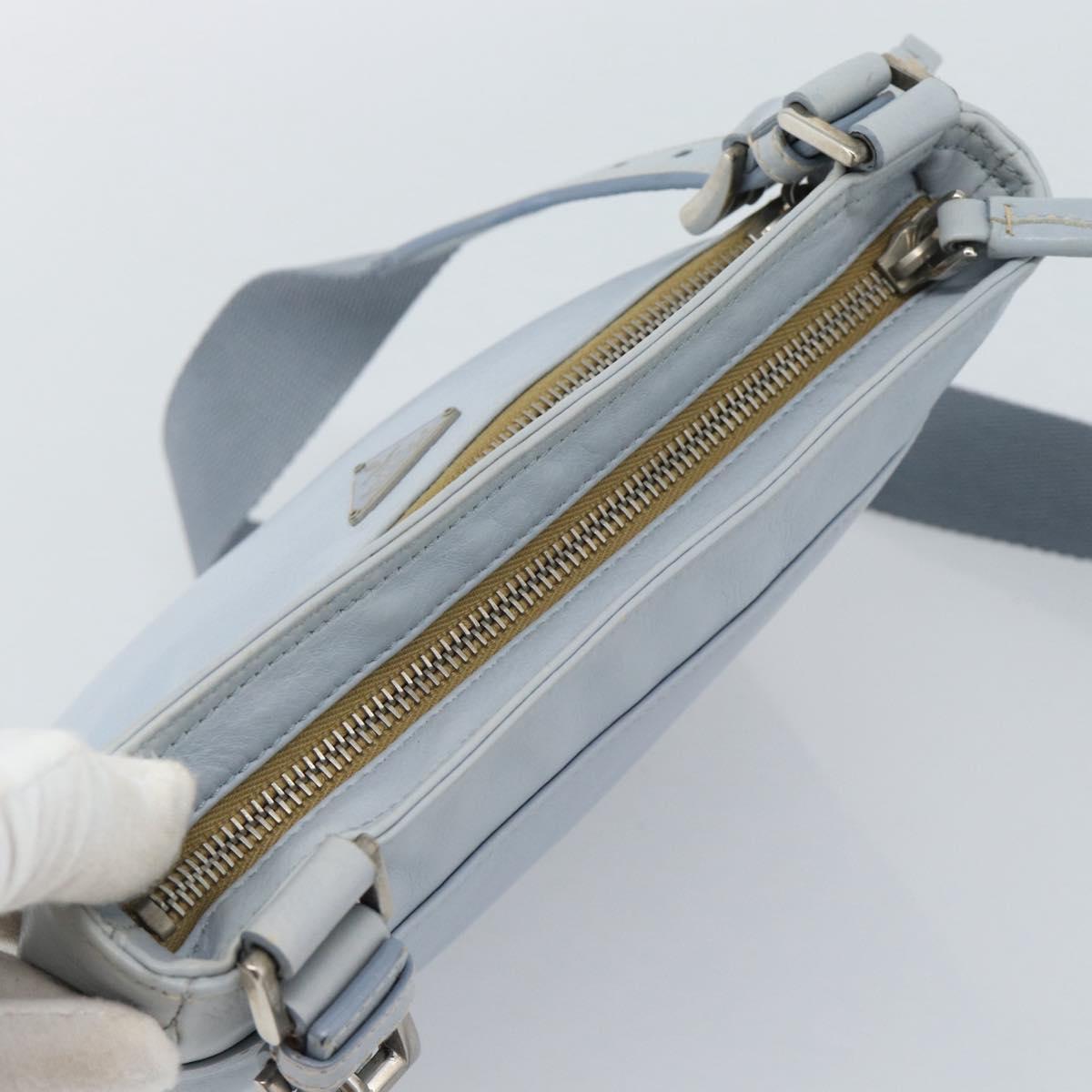 PRADA Shoulder Bag Leather Light Blue Silver Auth 183673A