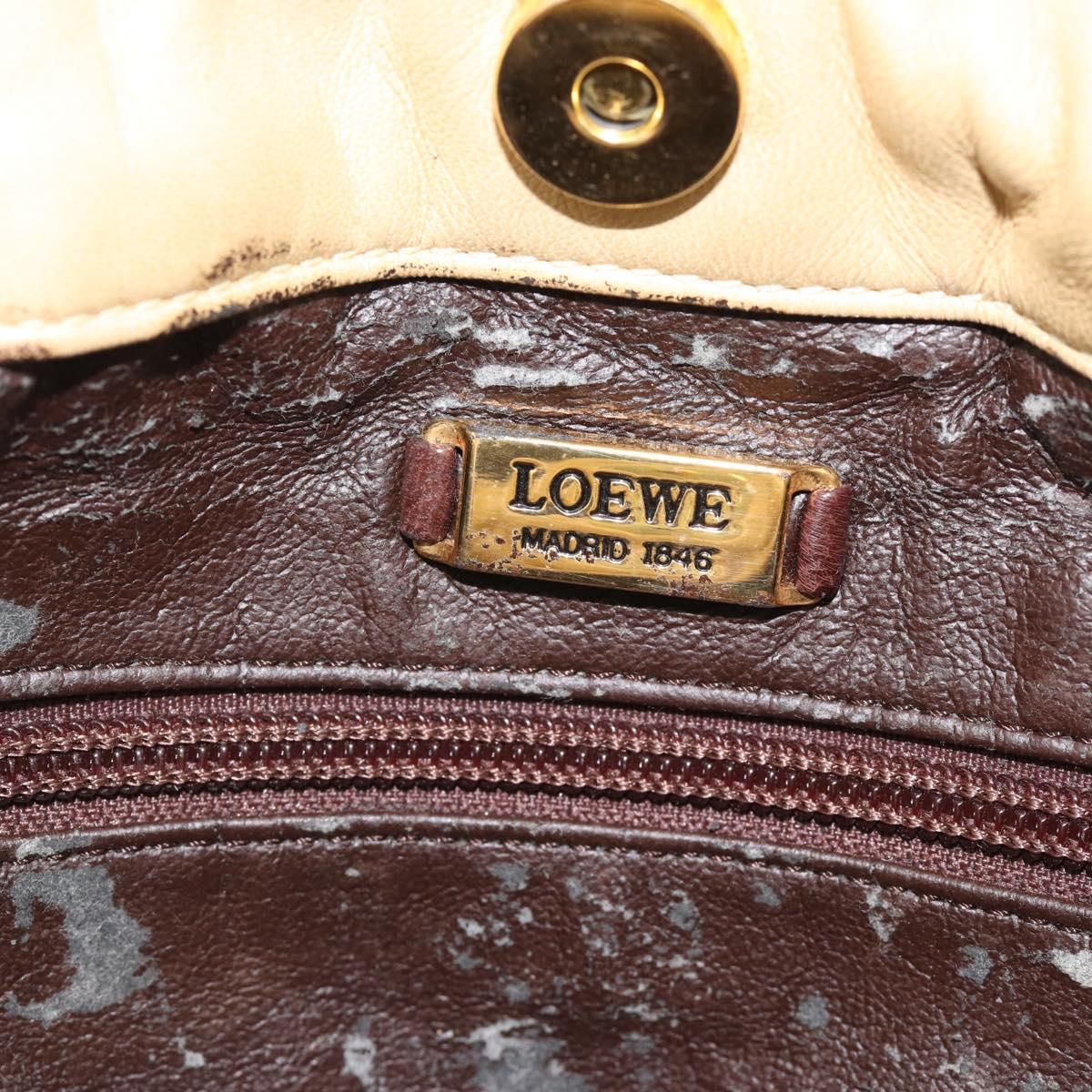 LOEWE Shoulder Bag Leather Beige Gold Auth 183674