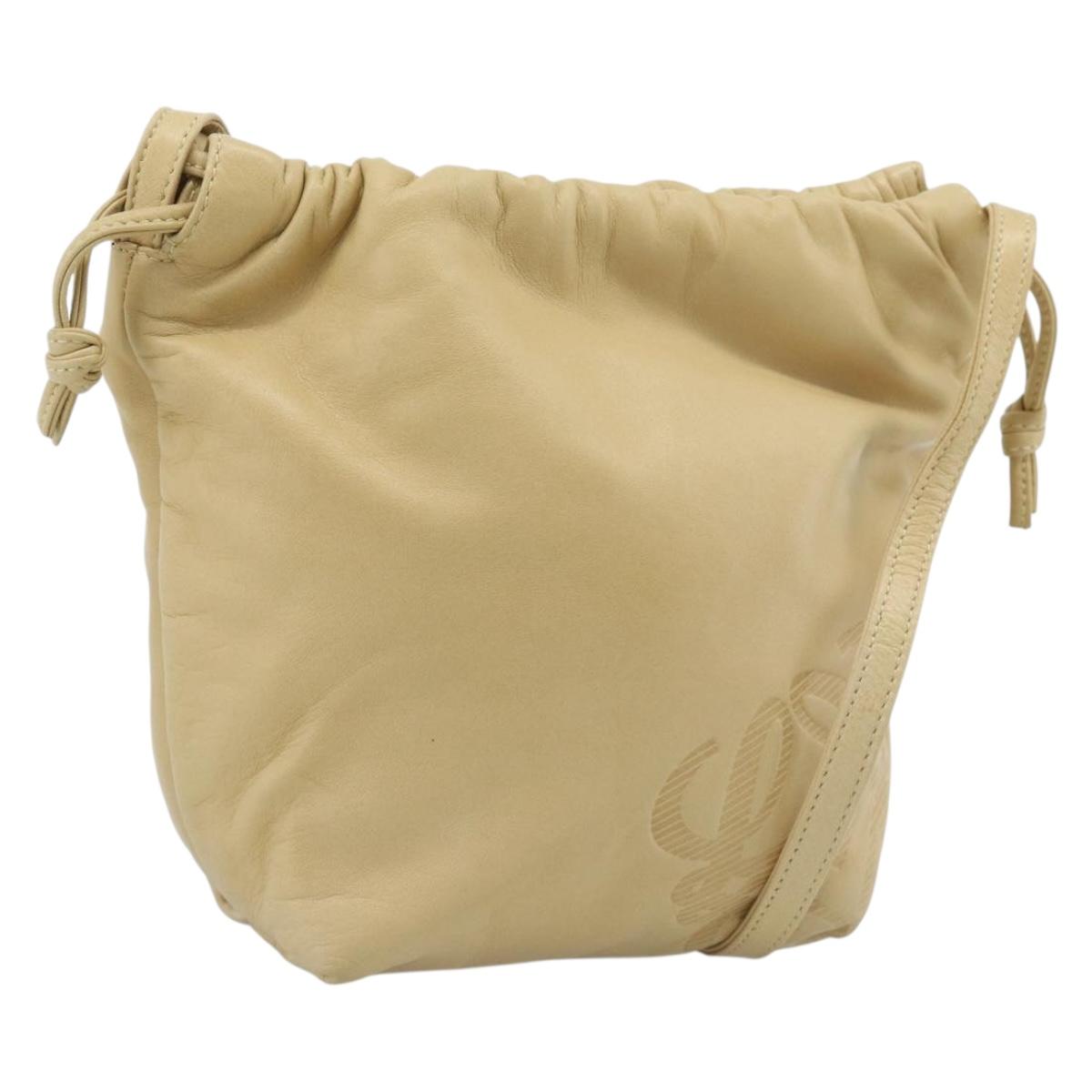 LOEWE Shoulder Bag Leather Beige Gold Auth 183674