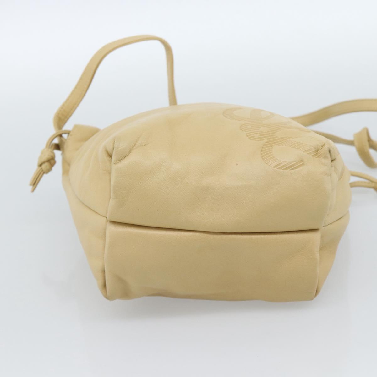 LOEWE Shoulder Bag Leather Beige Gold Auth 183674