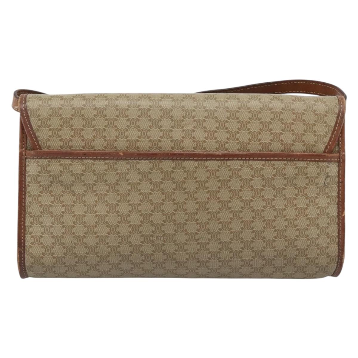 CELINE Macadam Canvas Shoulder Bag PVC Beige Gold Auth 183675