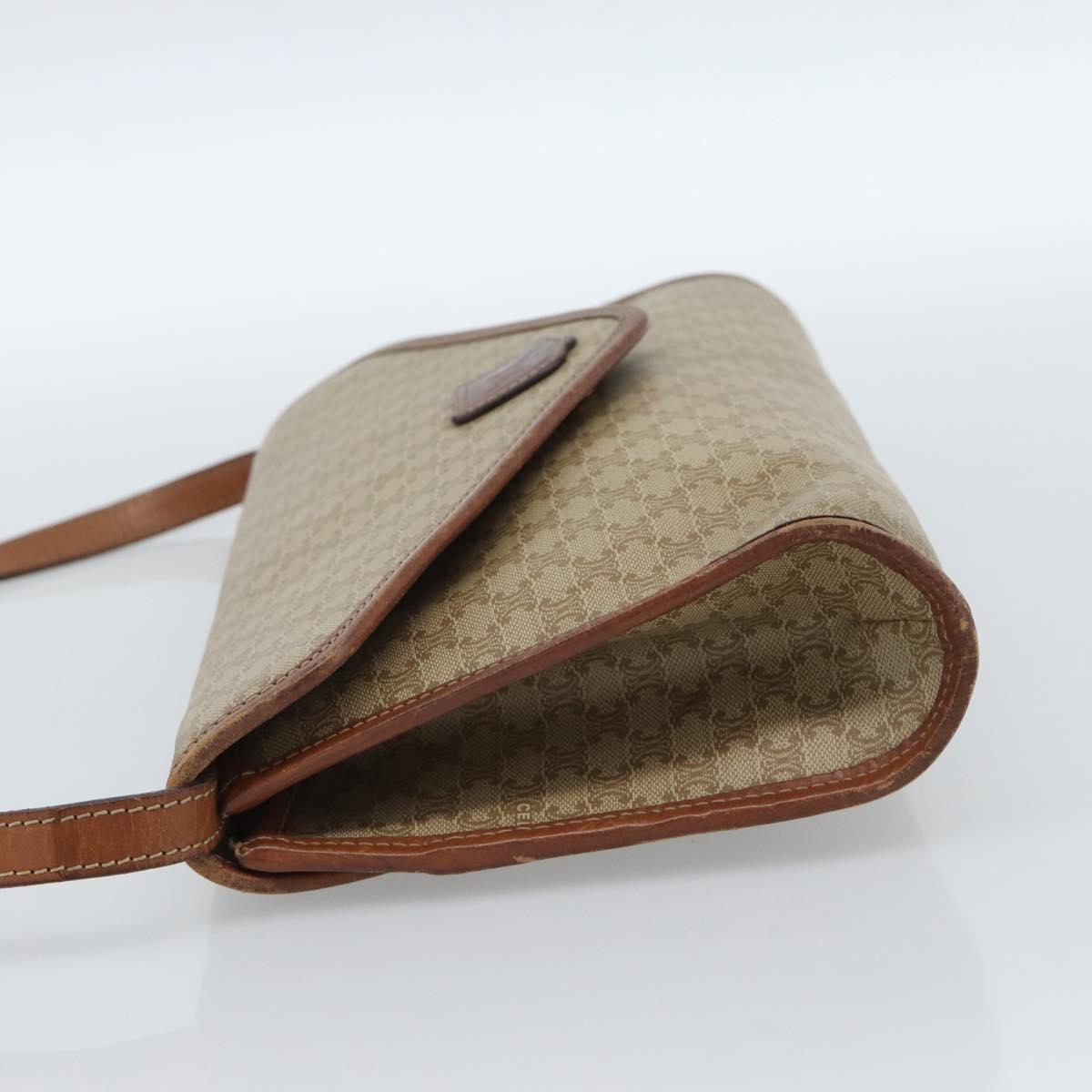 CELINE Macadam Canvas Shoulder Bag PVC Beige Gold Auth 183675