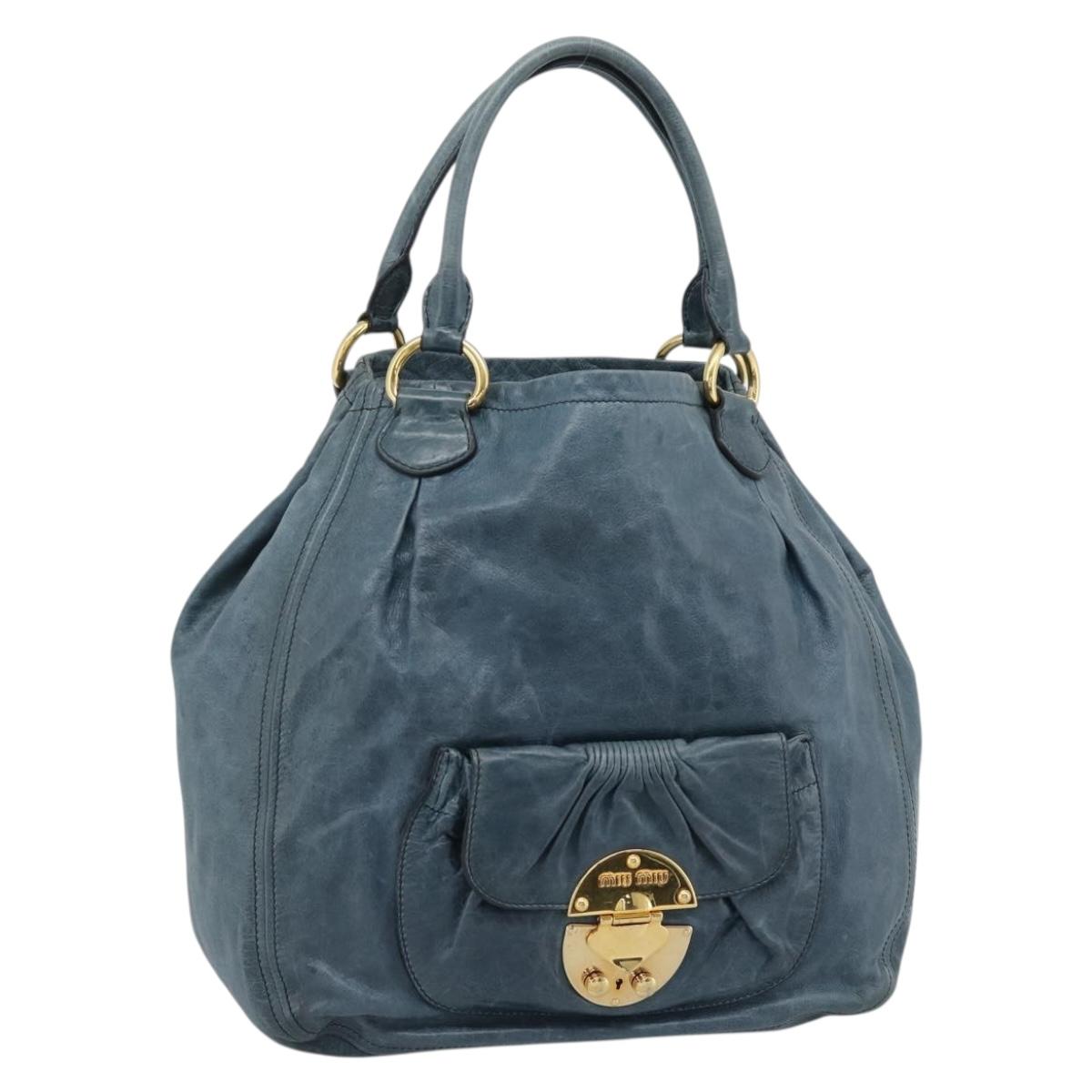 Miu Miu Hand Bag Leather Navy Gold Auth 183676A